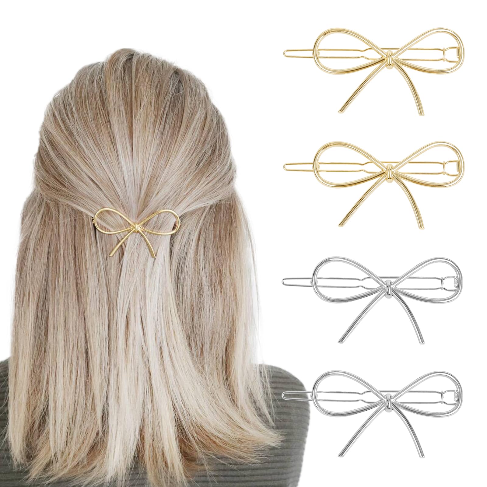 4Pcs Metal Hairpins with Chic Minimalist Bows - Simple and Stylish Hair Accessories Gift for Women and Girls