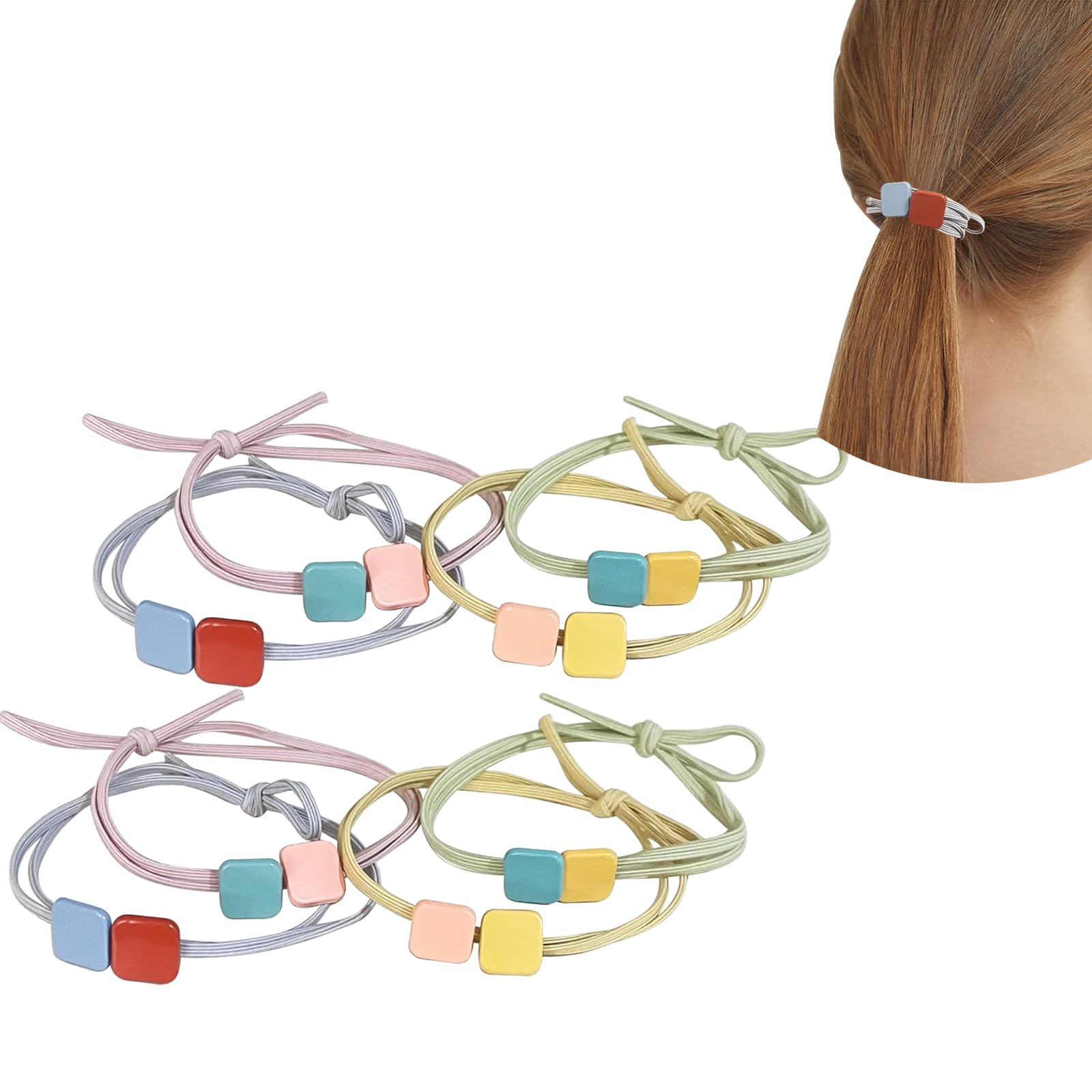 UDeBe Fashion Hair Ties Bracelets with Metal Beads, Colorful Metal Beads Hair Ties, Thin Ponytail Hair Elastics Tie Korean, 8 Co