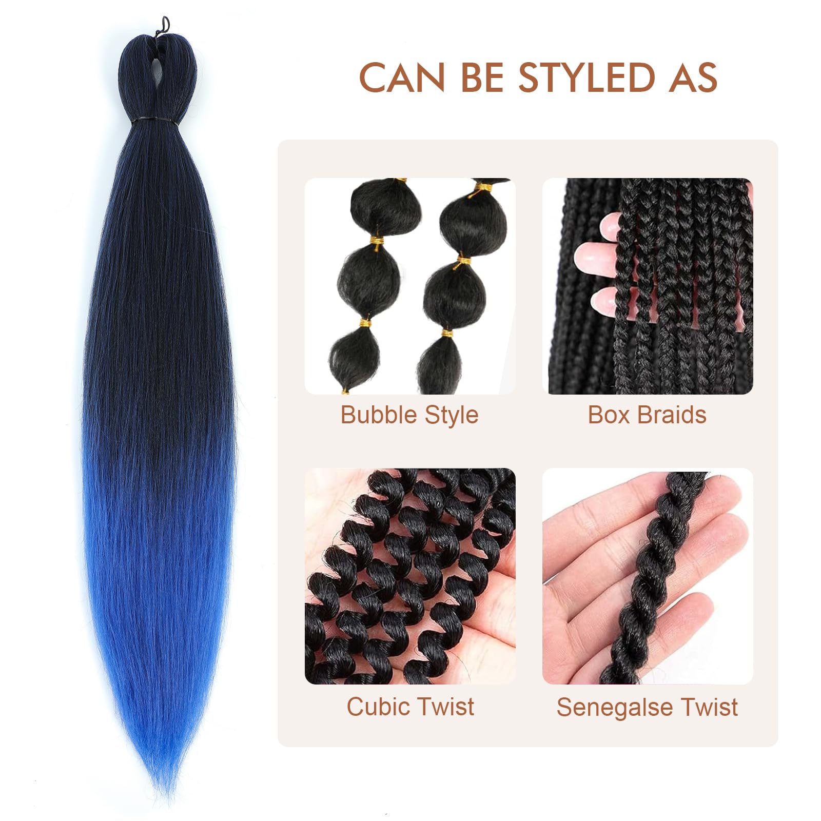 Difunee Pre-Stretched Braiding Hair - 28 Inch 8 Packs Ombre Blue Super Long Braiding Hair For Twist Or Box Braids, Yaki Texture