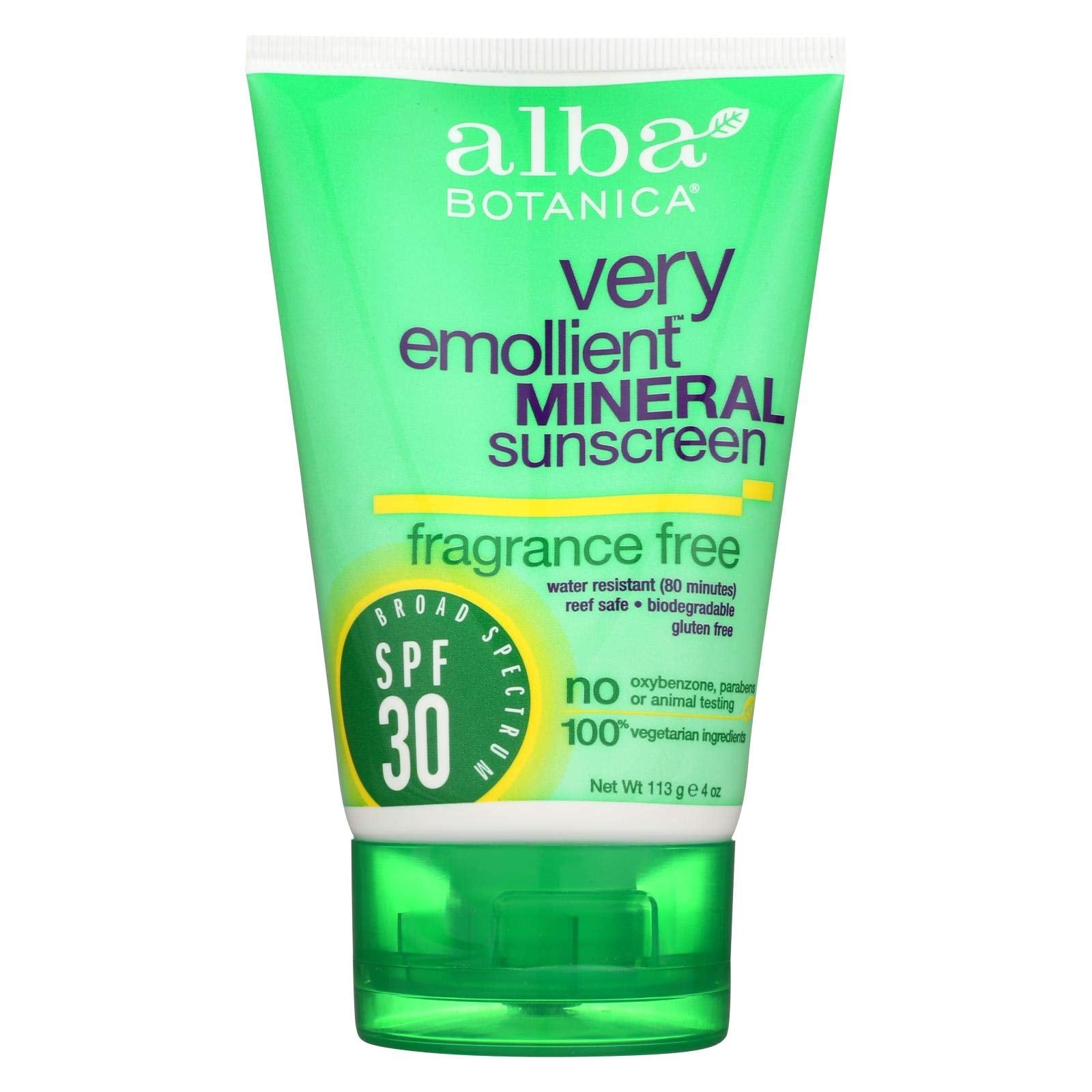 Alba Botanica Sensitive Mineral Sunscreen Fragrance Free, SPF 30 4 oz