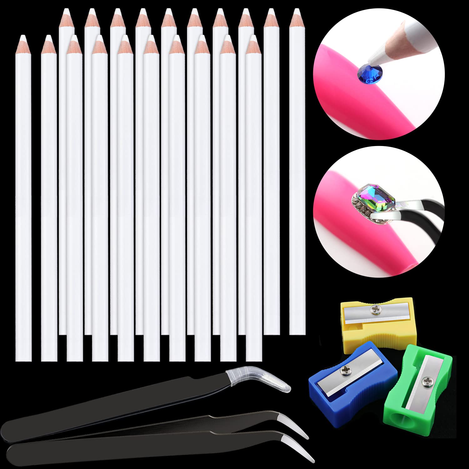 Rhinestones Picker Pencil for Nail Art Gem Crystal Pick up Tool 7-inch Rhinestone Pickup Pen 20Pcs with Pencil Sharpener 3Pcs + 