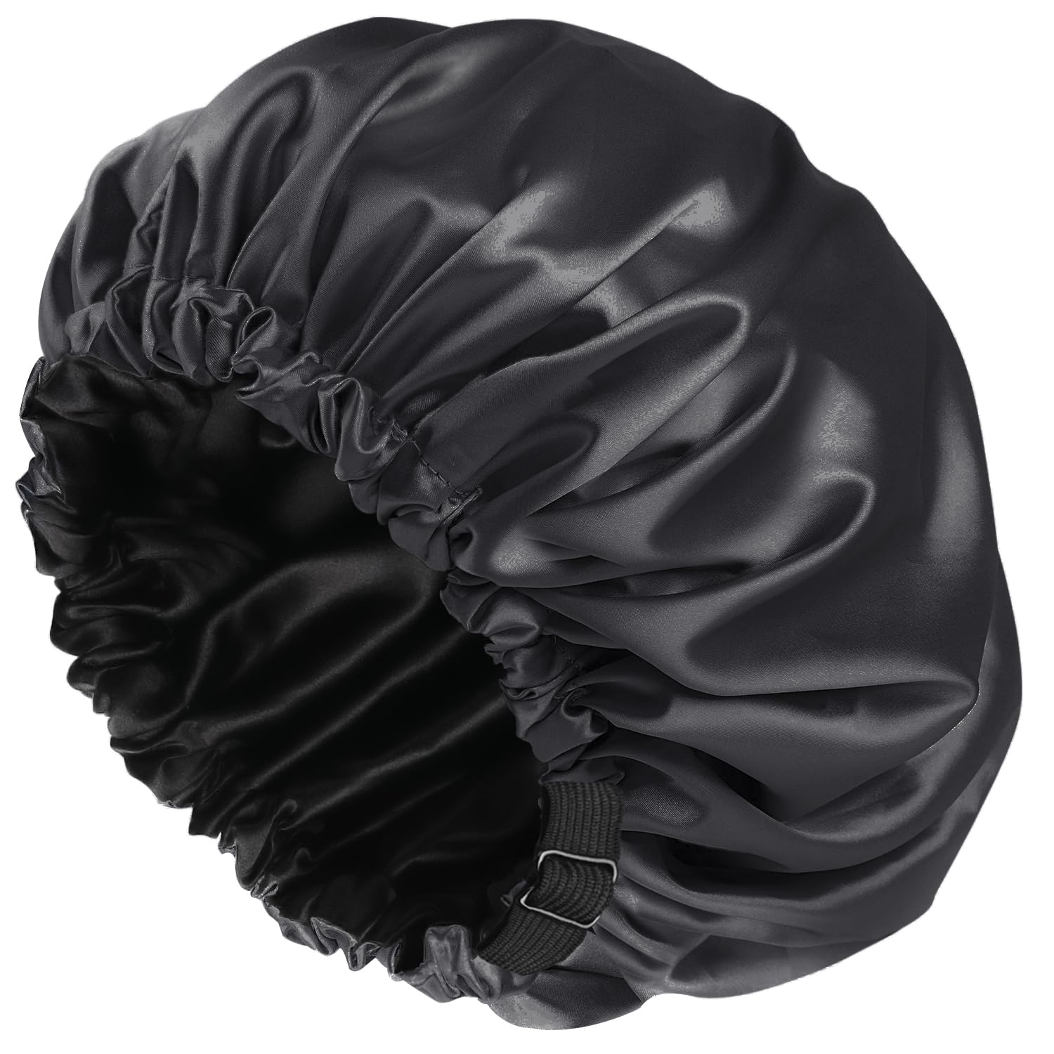 Amamba Shower Caps, Silk Lined Shower Cap For Women,Reusable,Adjustable Size, Washable & Waterproof,Large Satin Shower Cap-Black