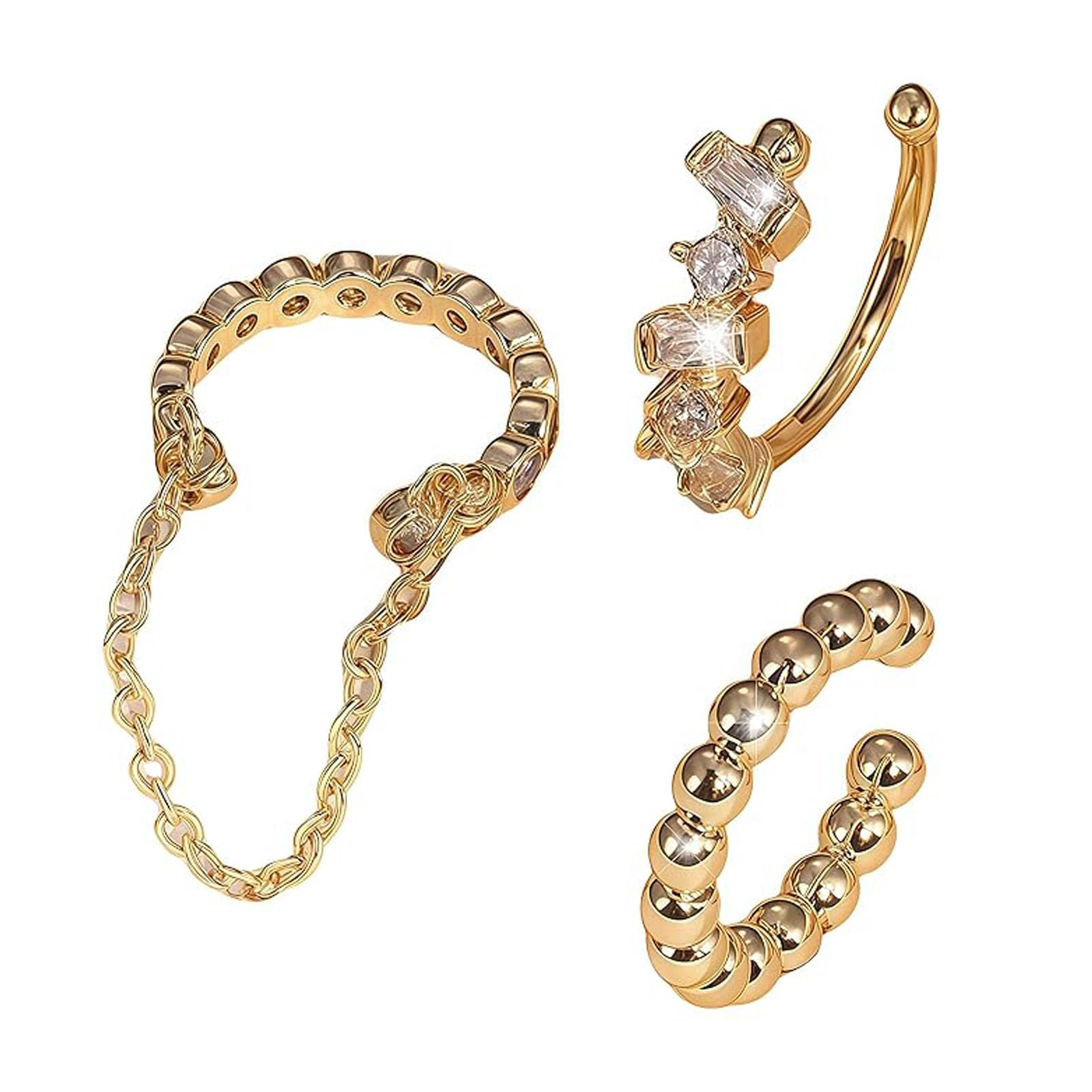 3Pcs Ear Cuff Earrings For Women Fashion, Non Piercing Clip On Earrings For Non Pierced Ears, Adjustable Ear Cuffs With Chain Ta