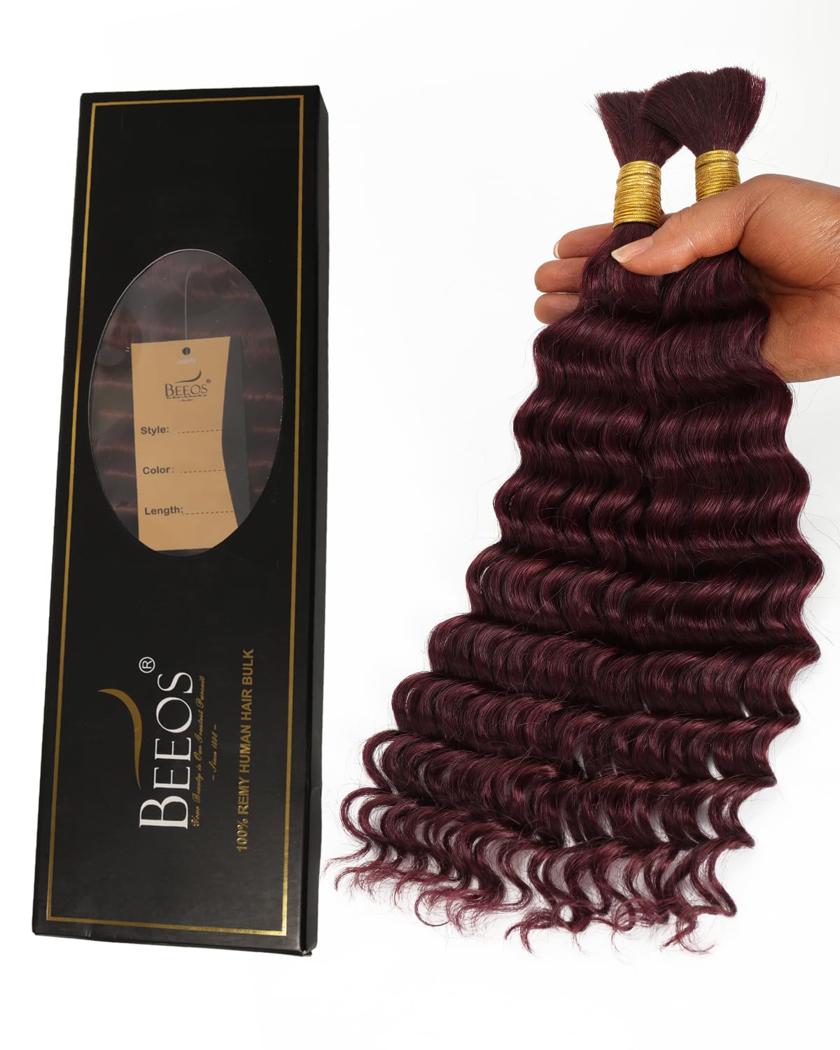 BEEOS Boho Hair for Braiding #99J Burgundy, 100g Deep Wave Bulk Remy Human Braiding Hair for Boho Braids, Full End No Weft 16 In