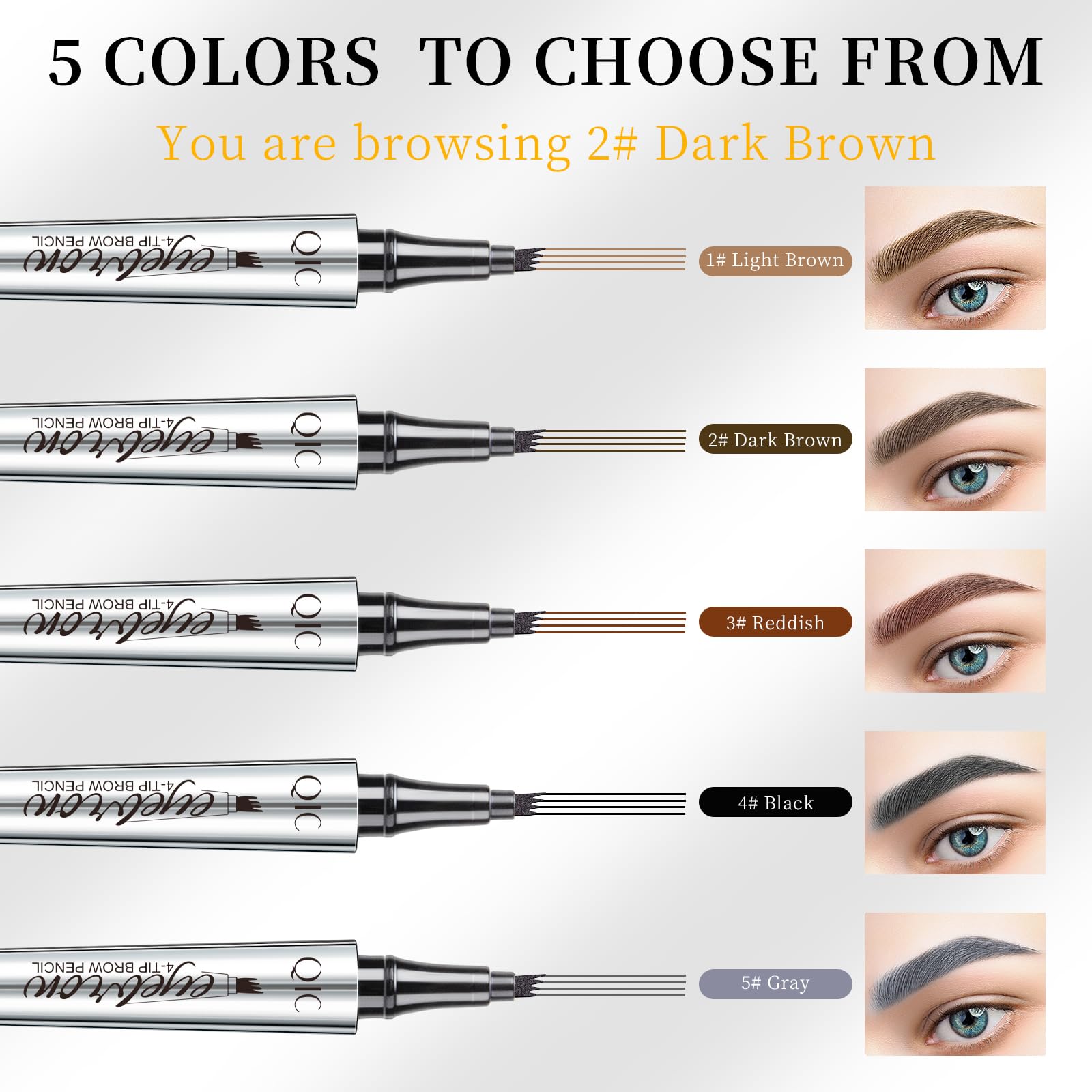 Eyebrow Pencil With 4 Tip Microblade For Natural Eyebrow Makeup Eyebrow Microblading Pen Waterproof &Smudge-Proof (2# Dark Brown
