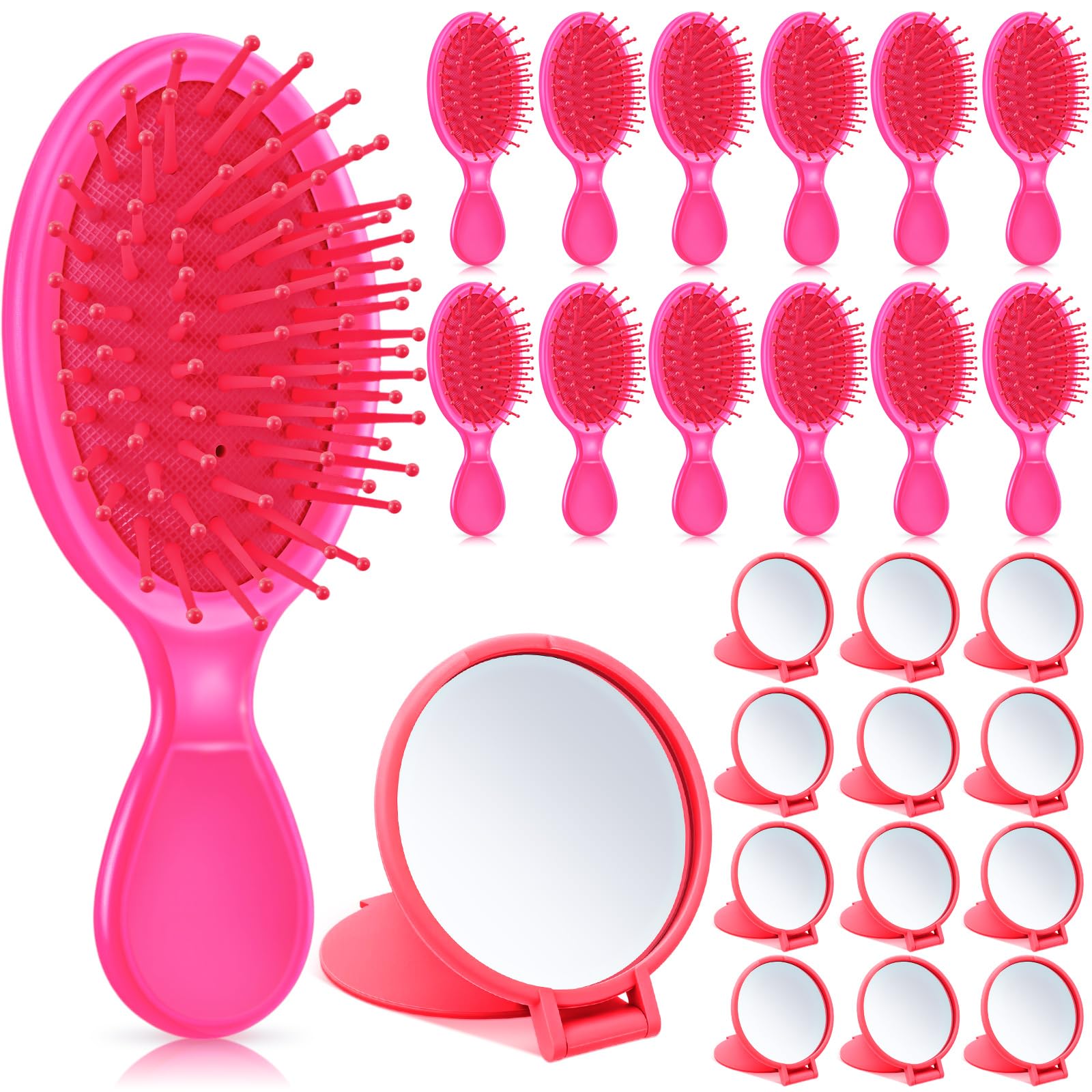 Meanplan 24 Pcs Mini Hair Brush Set 12 Travel Wet Dry Hair Combs Pocket Detangling 12 Compact Folding Makeup Mirror for Spa Slee