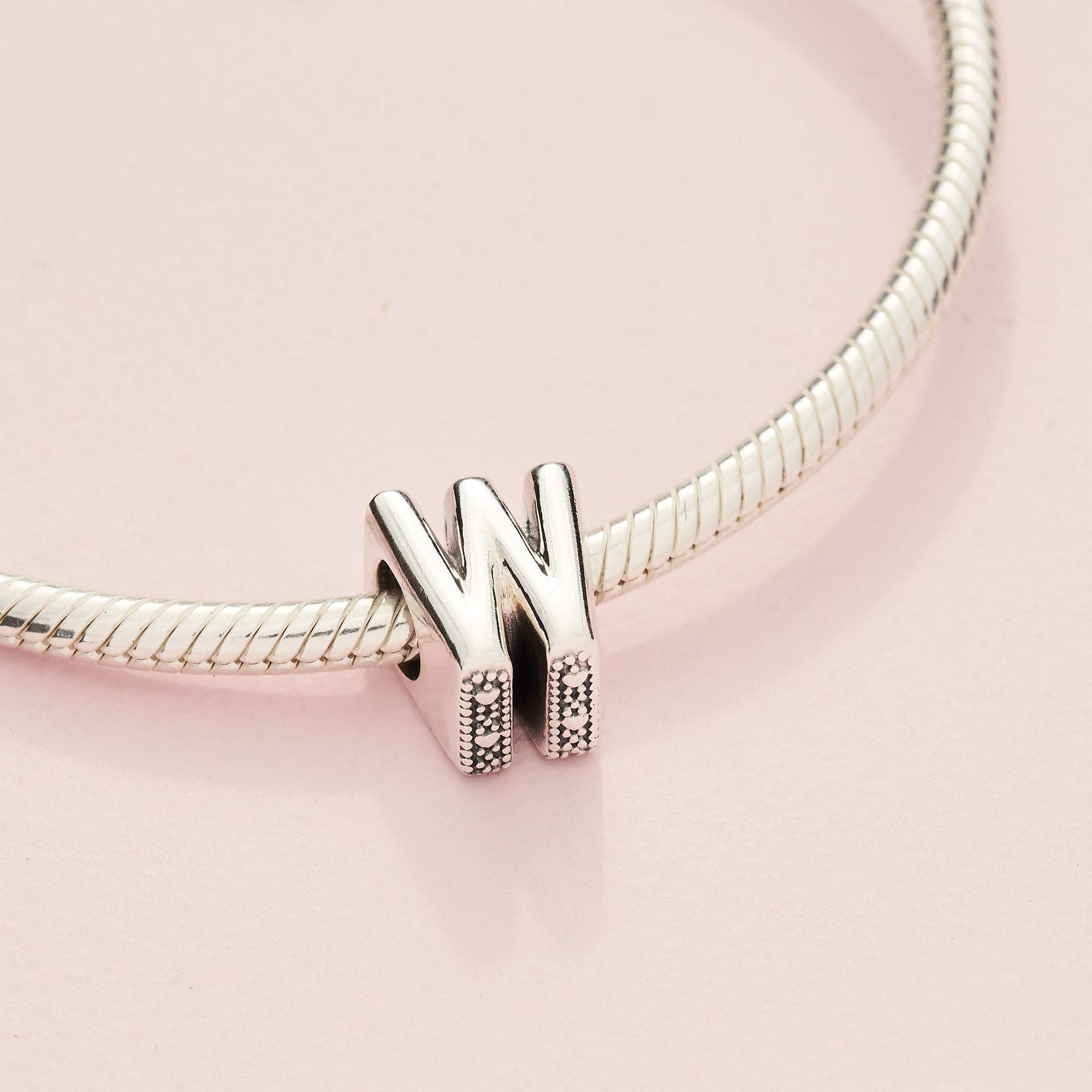 Pandora Letter W Alphabet Charm - Compatible Moments Bracelets - Jewelry for Women - Gift for Women in Your Life - Made with Ste