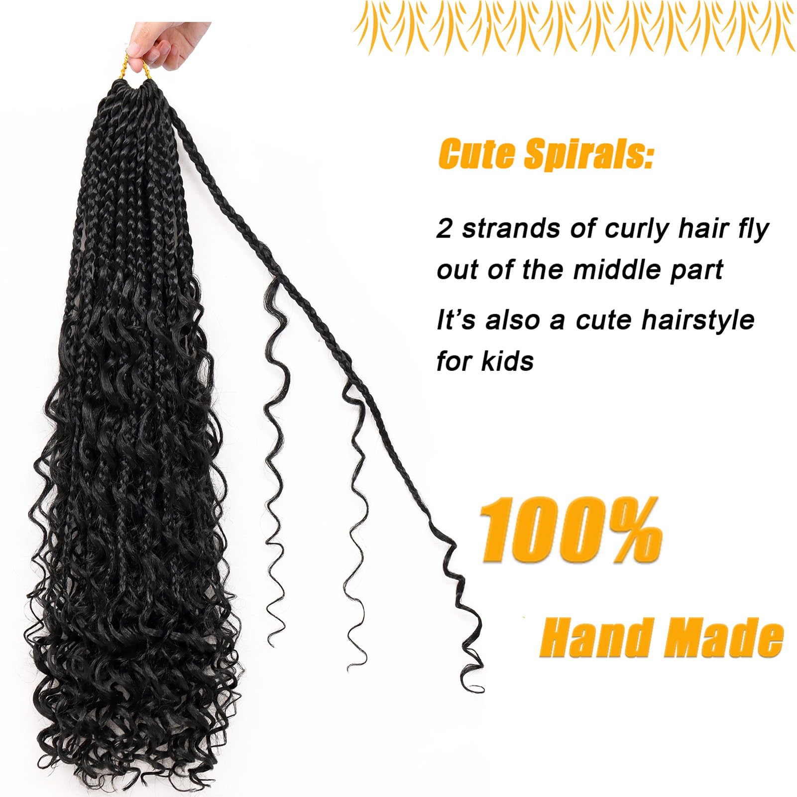 Goddess Box Braids Crochet Hair For Woman 18 Inch Long Pre-Looped Crochet Boho Box Braids Curly Ends Bohemian Hippie Braids Synt