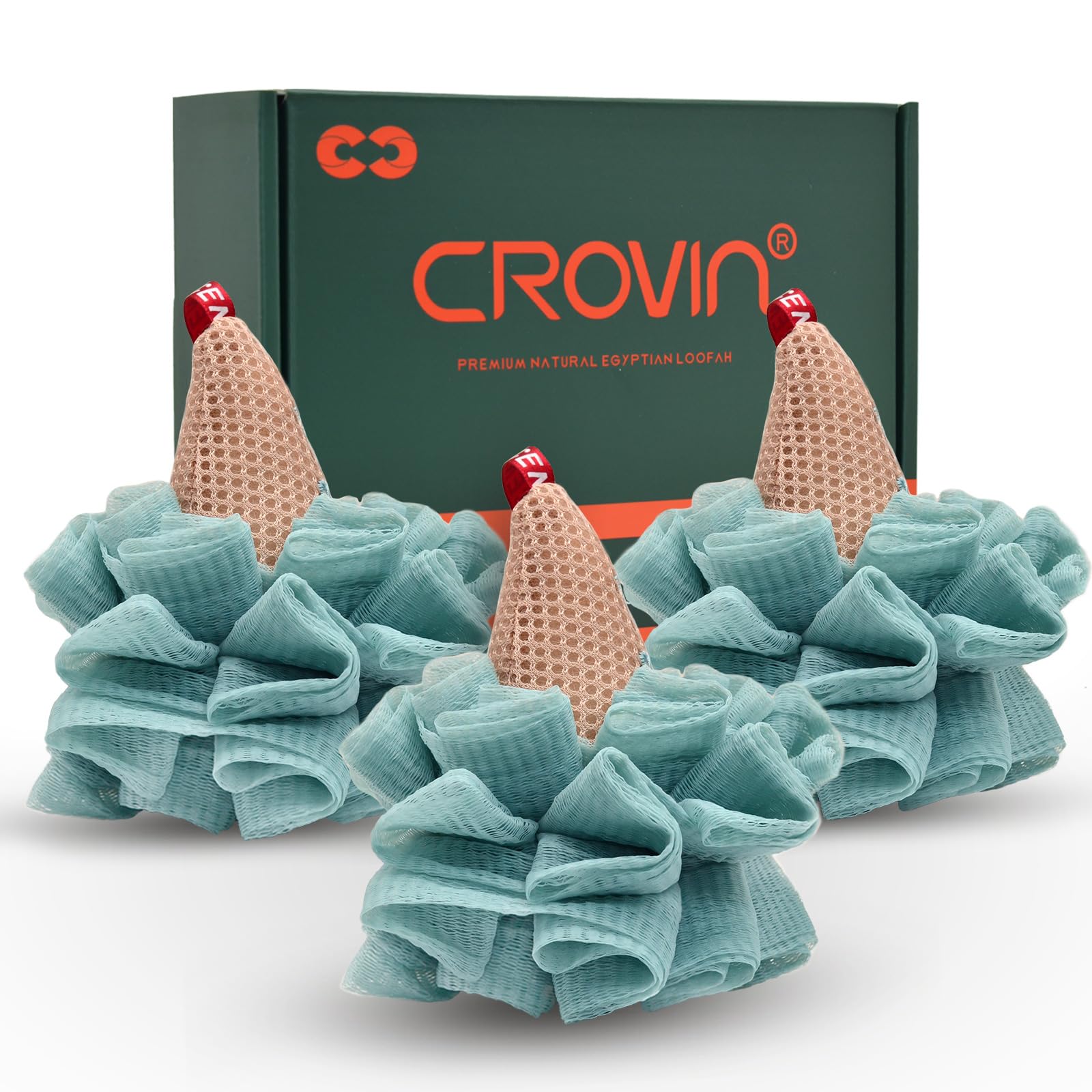 Crovin Ice Cream Shower Pouf Mesh Ball Bath Loofah Sponge, Men And Children (Blue 4 Packs) Exfoliating Body Scrubber For Body Cl
