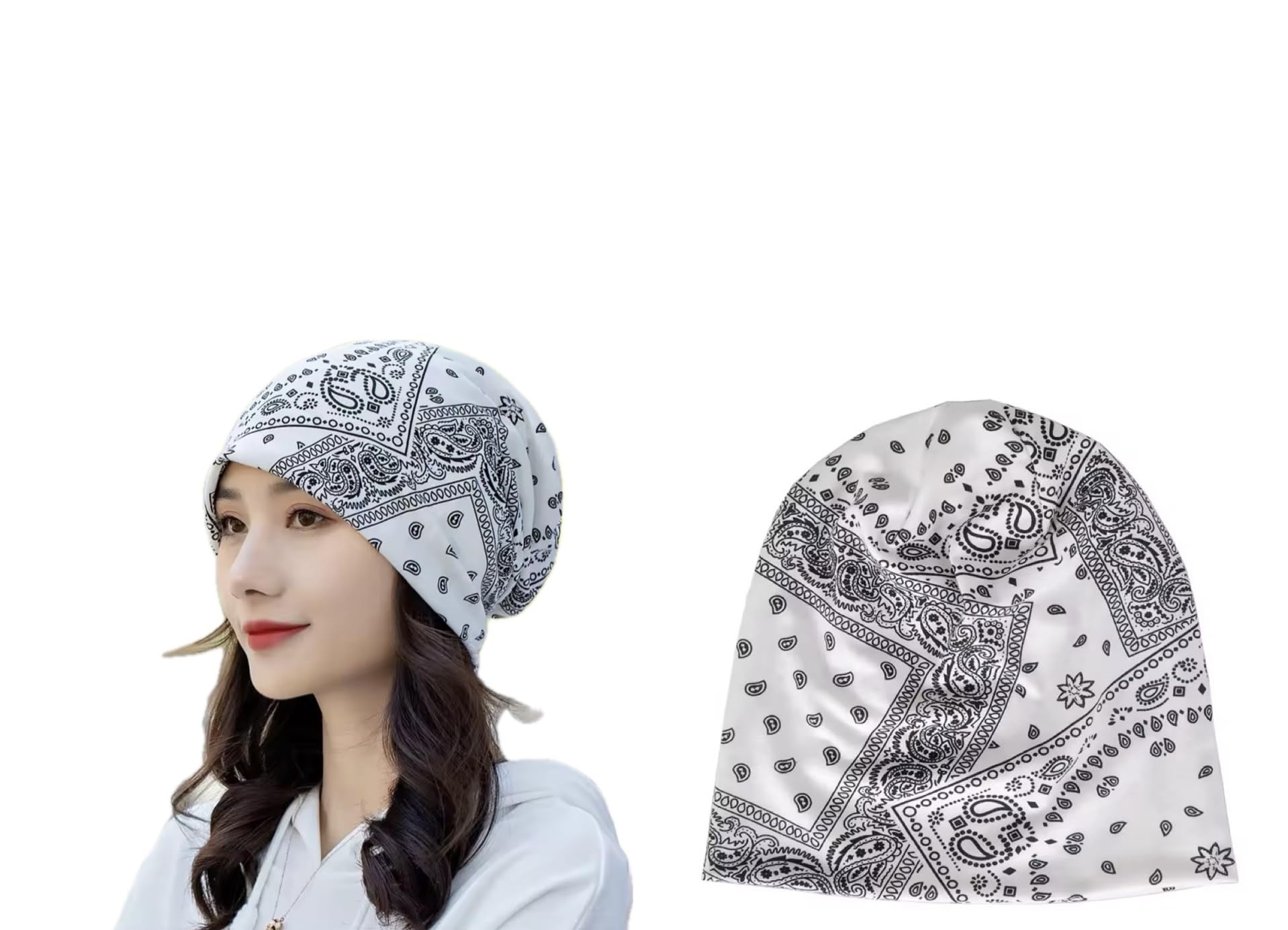 Future Tabs Baggy Slouchy Paisley Printed Bandanna for Men & Women  White | Aesthetic Unisex Headband | Breathable & Comfortabl