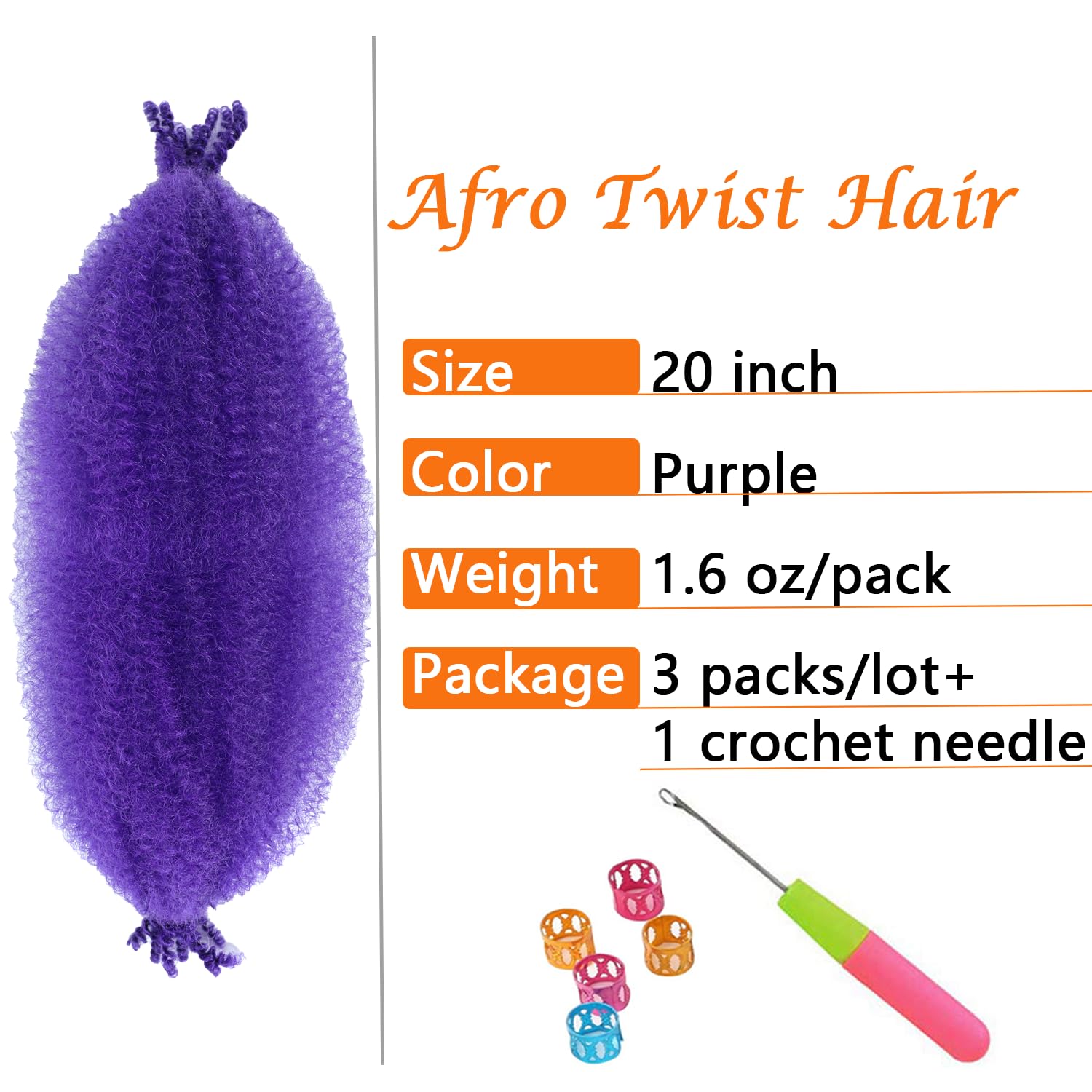 Springy Afro Twist Hair 20 Inch 3 Packs Pre Fluffed Marley Twist Braiding Hair For Black Women (20 Inch Purple)