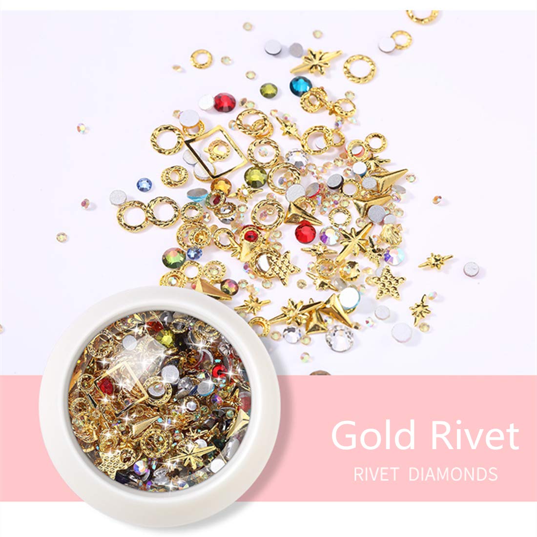 editTime 6 Wheels Mixed Sparkle Nail Art Rhinestones Diamonds Crystals Beads Artificial Pearls and Gold Silver Nail Studs Gems M