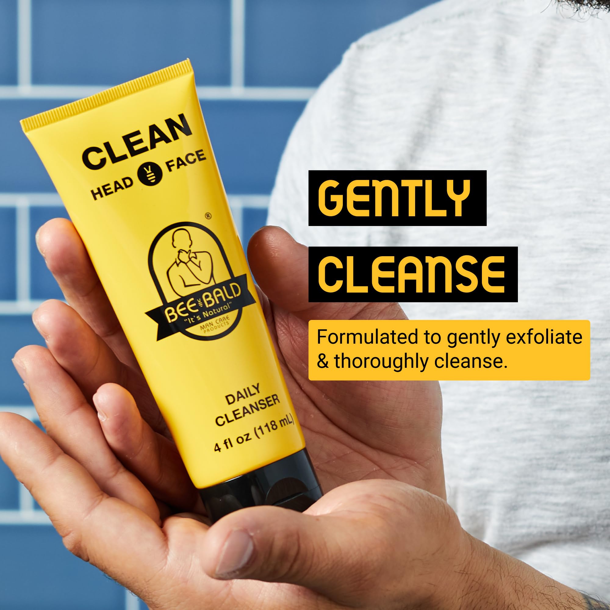 Bee Bald CLEAN - Daily Cleanser for Face and Head - Premium Facial Cleanser for Men and Women Too - Daily Face Wash Refreshes an