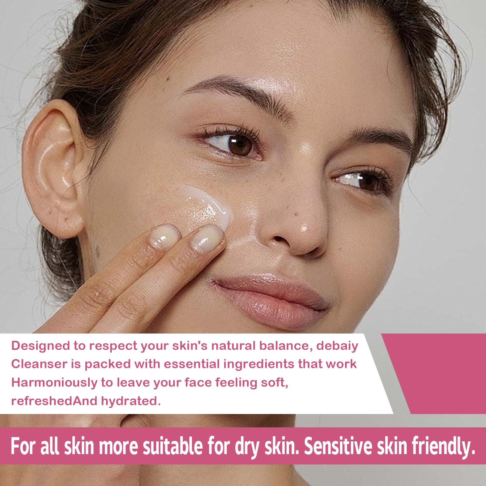 Rose Non Foaming Hydrating Facial Cleanser with Ceramide Face Wash for Family, Makeup Remover for Women Gentle Hydration & Purif