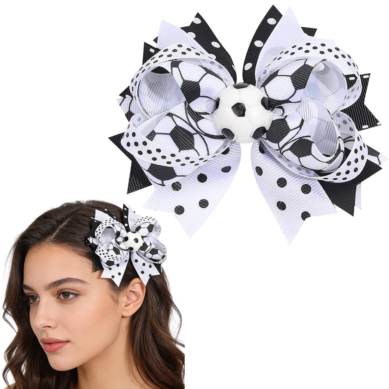 Doneace Soccer Bow Hair Clips Football Hair Bows Hair Barrettes Soccer Hair Pins Sports Hair Accessories for Women Girls World C