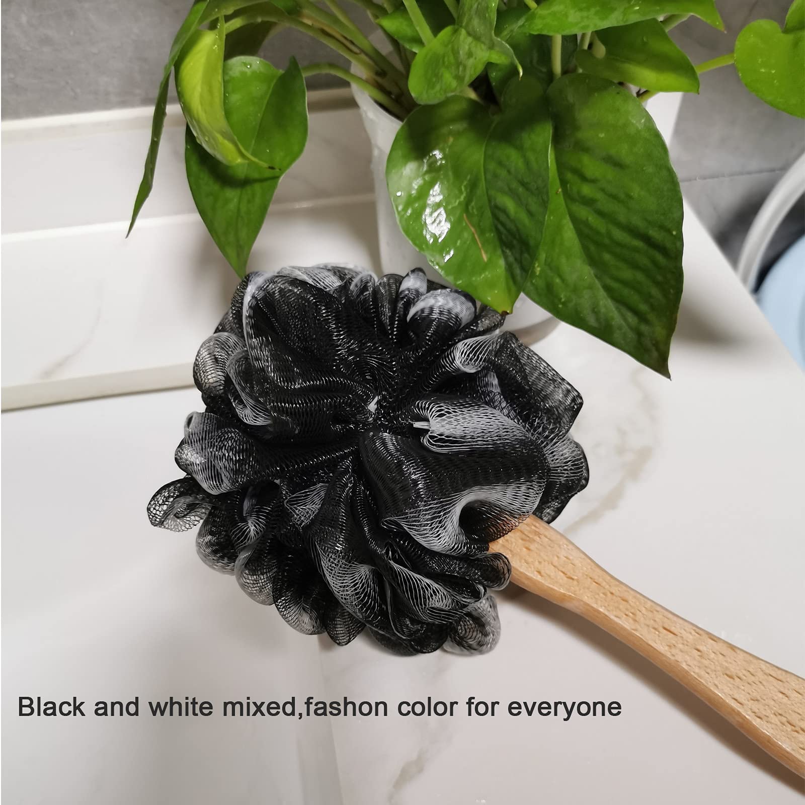 Arswin Shower Sponge Loofah Back Scrubber,Loofah On A Stick,Pe Soft Mesh Loofah Body Scrubber With Wooden Handle,Bath Sponge For