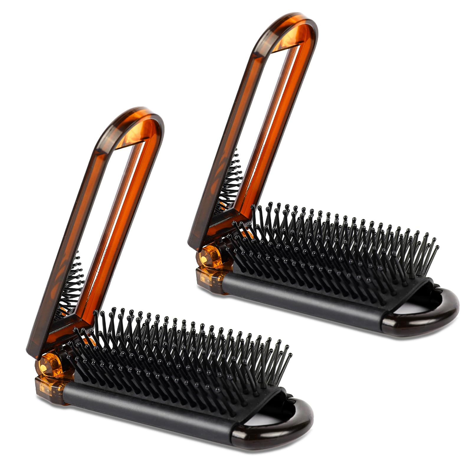 Compact Folding Hair Brush With Mirror, 2-Pack Portable Travel Comb And Mini Hair Brush Set For Women, Gym, Trips, Purse, And Sw