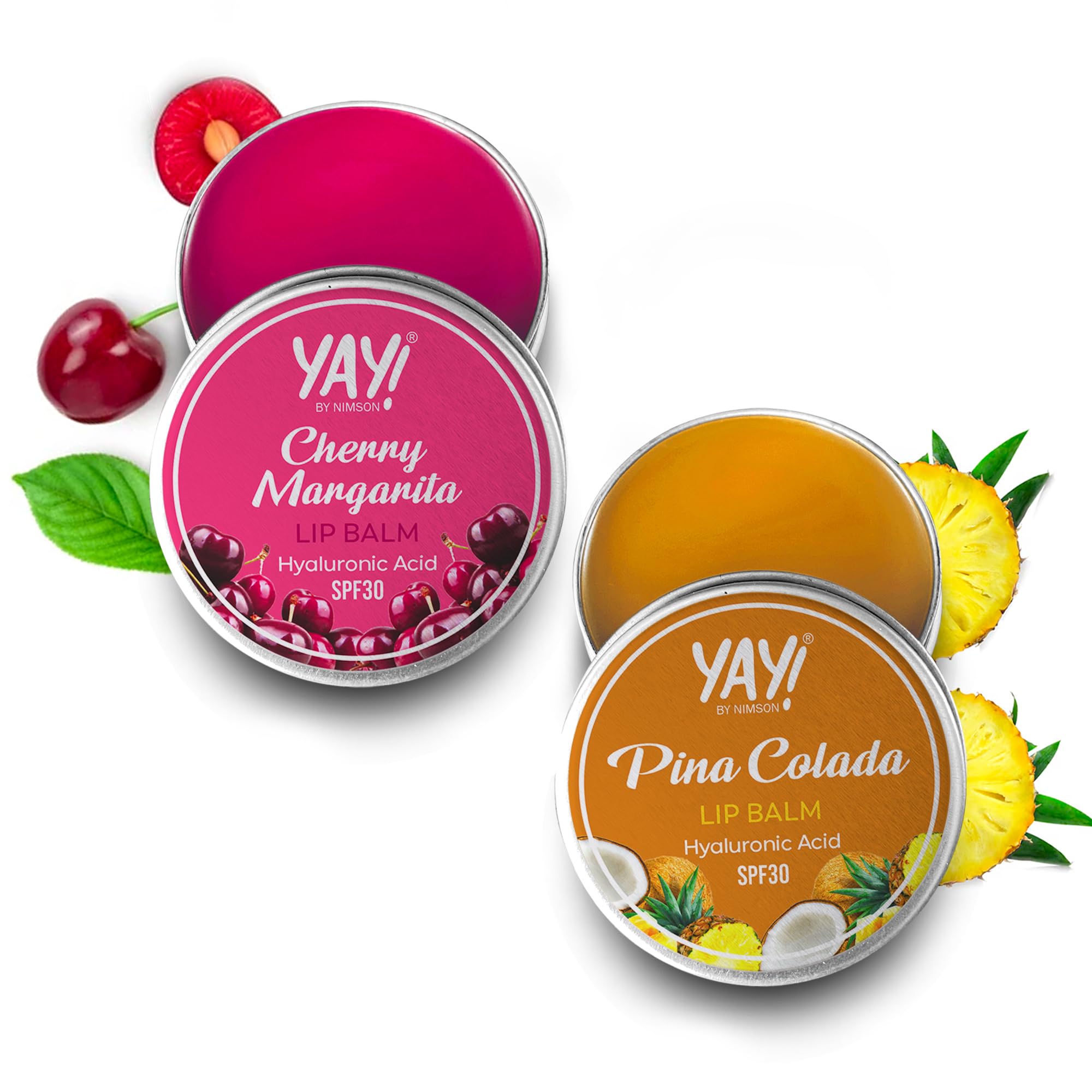 Yay! By Nimson Cherry Margarita & Pina Colada Lip Balm (Pack Of 2) With Hyaluronic Acid With Spf 30, For Nourished & Healed Lips