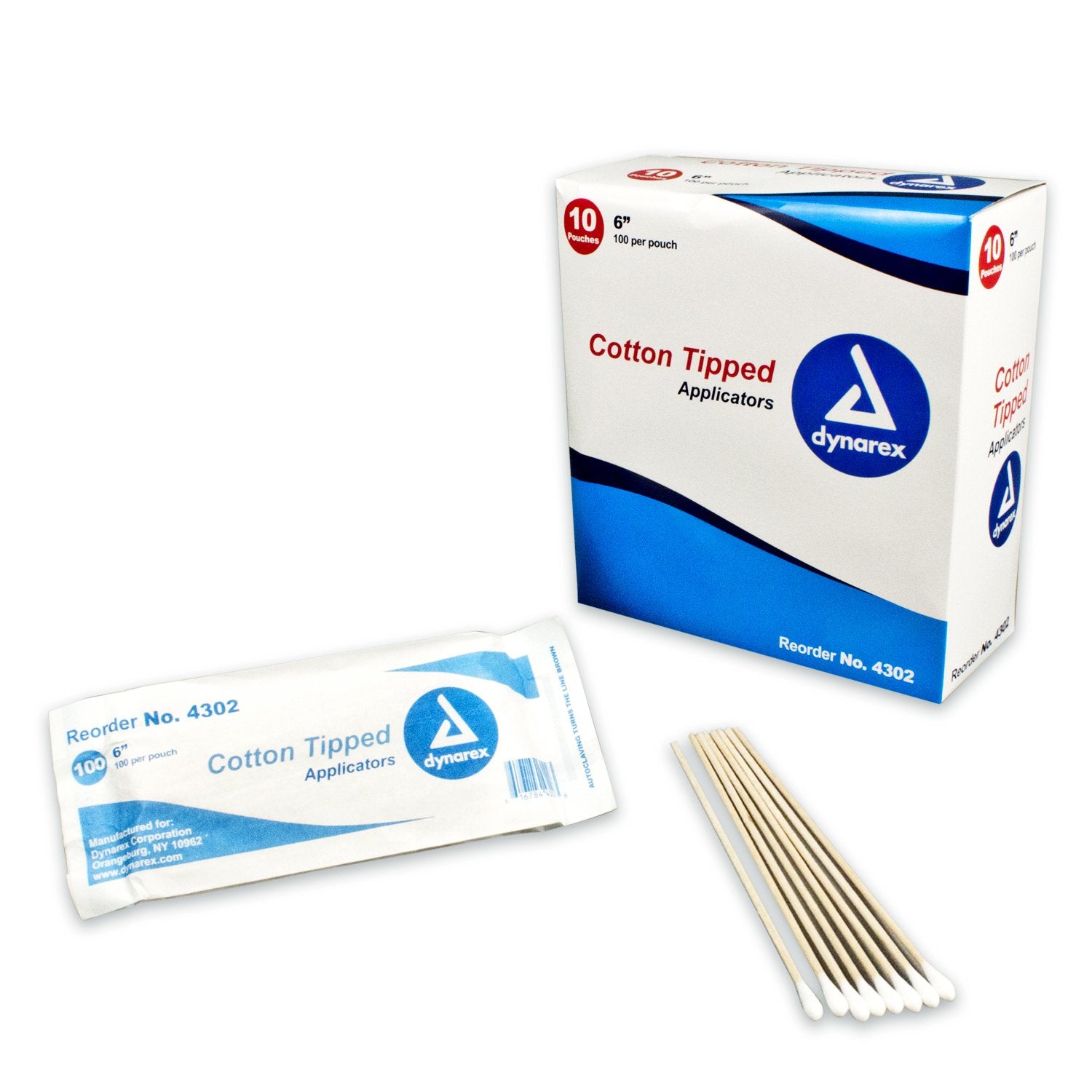 Dynarex Cotton Tipped Wood Applicators Non-sterile 6, 100 Count, Pack of 10