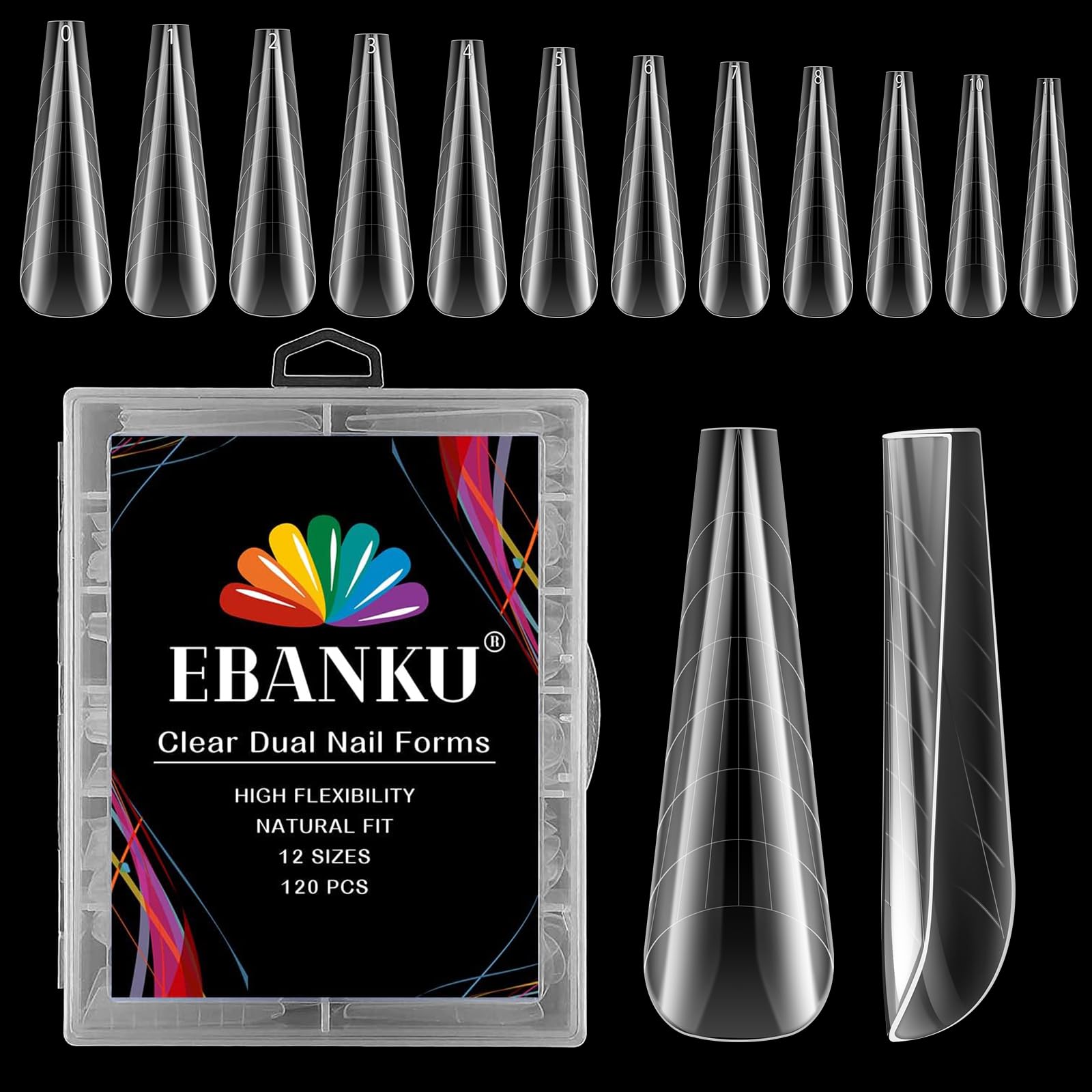 Nail Dual Forms for Poly Extension Gel, EBANKU 120PCS Matte Builder Nail Gel Flat Stiletto Square Nail Molds False Nail Tips for