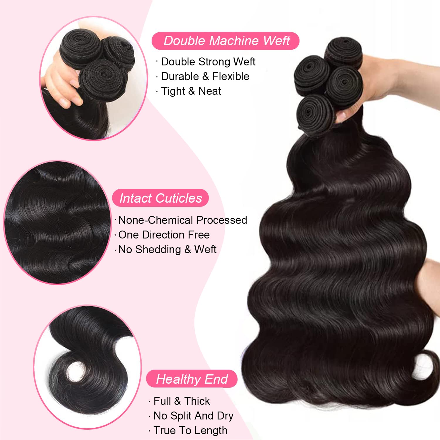 Hswpawk 12A Human Hair Bundles 26 28 30 Inch Body Wave Bundles Human Hair 100% Unprocessed Brazilian Virgin Hair 3 Bundles Deals