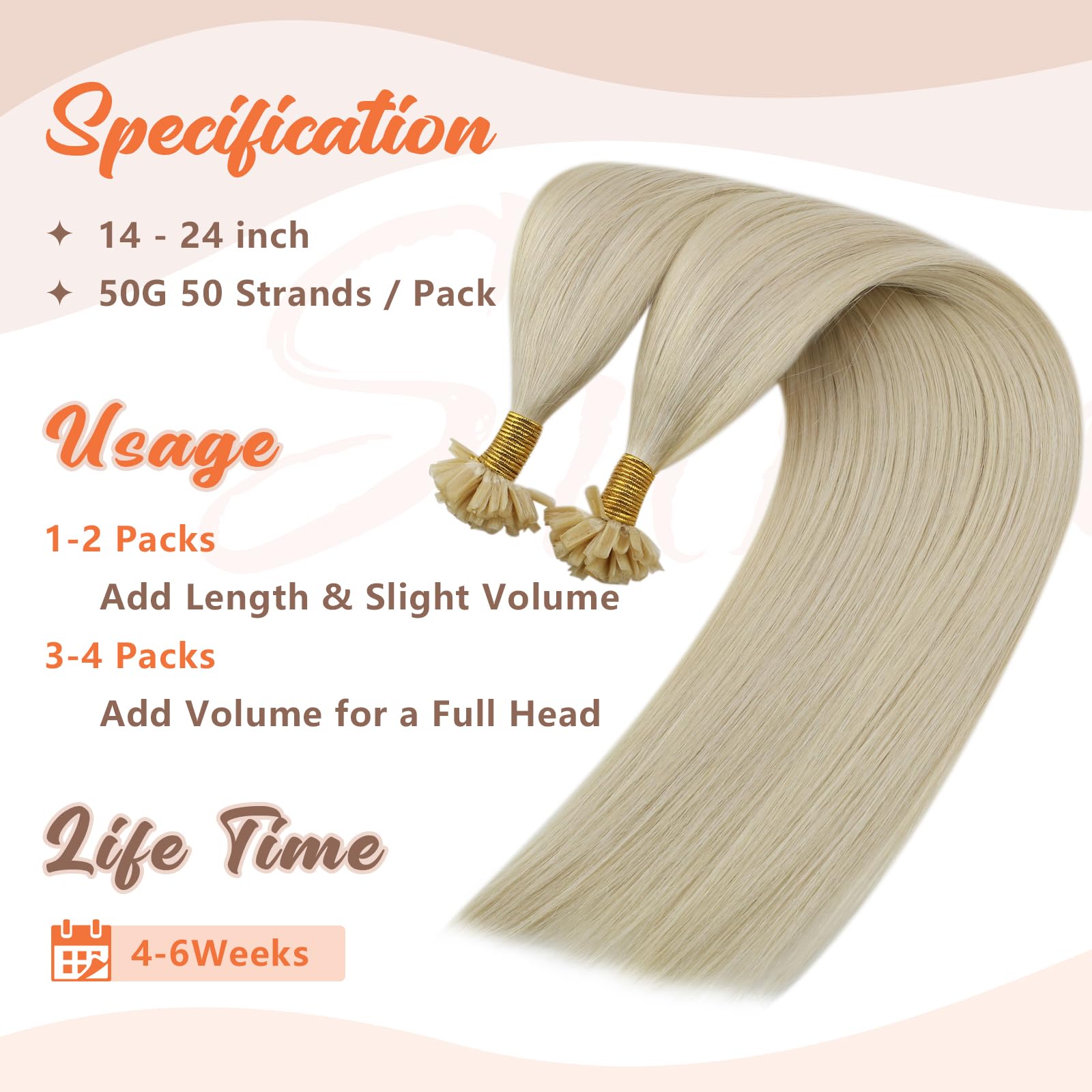 Sunny U Tips Hair Extensions Human Hair 16Inch U Tips Hair Extensions Platinum Blonde Pre Bonded U Tips Extensions Blonde Kerati