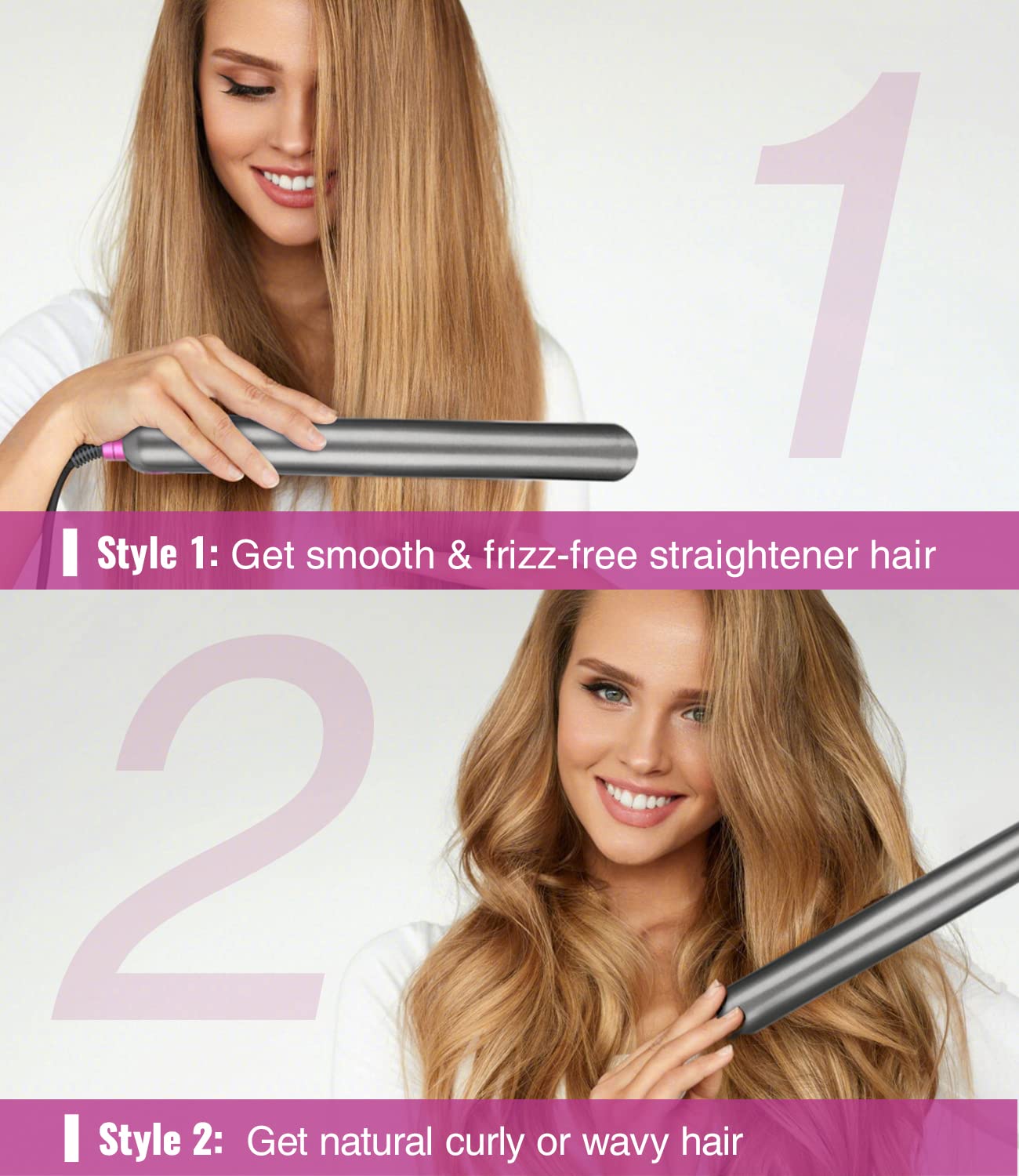 Hair Straightener and Curling Iron 2 in 1 Flat Iron Hair Straightener Ceramic Extra-Long Plates Straightener and Curler Auto Shu