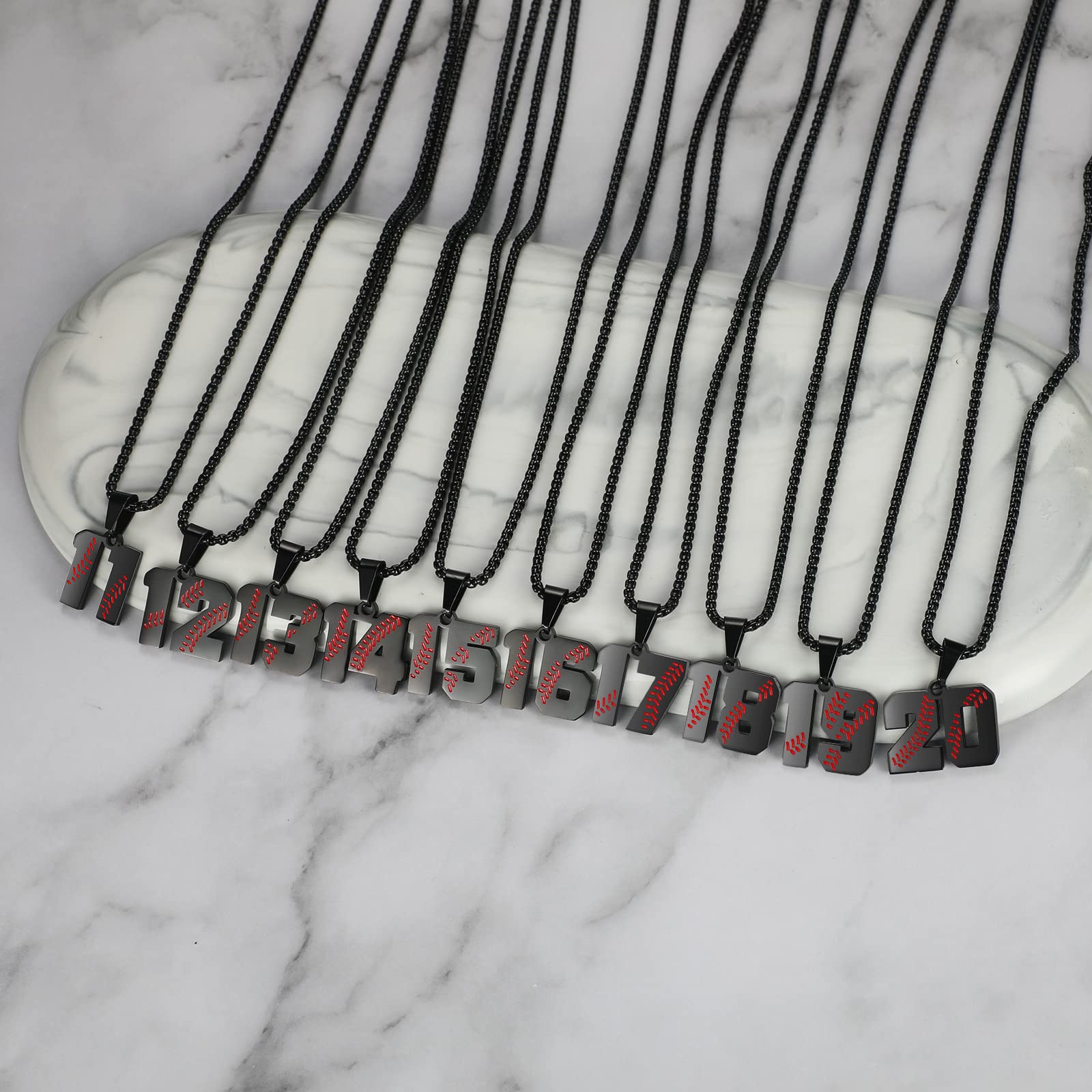 AIAINAGI Baseball Number Necklace for Men 00-99 Athletes Jersey Number Necklace Stainless Steel Chain Baseball Charm Pendant Per