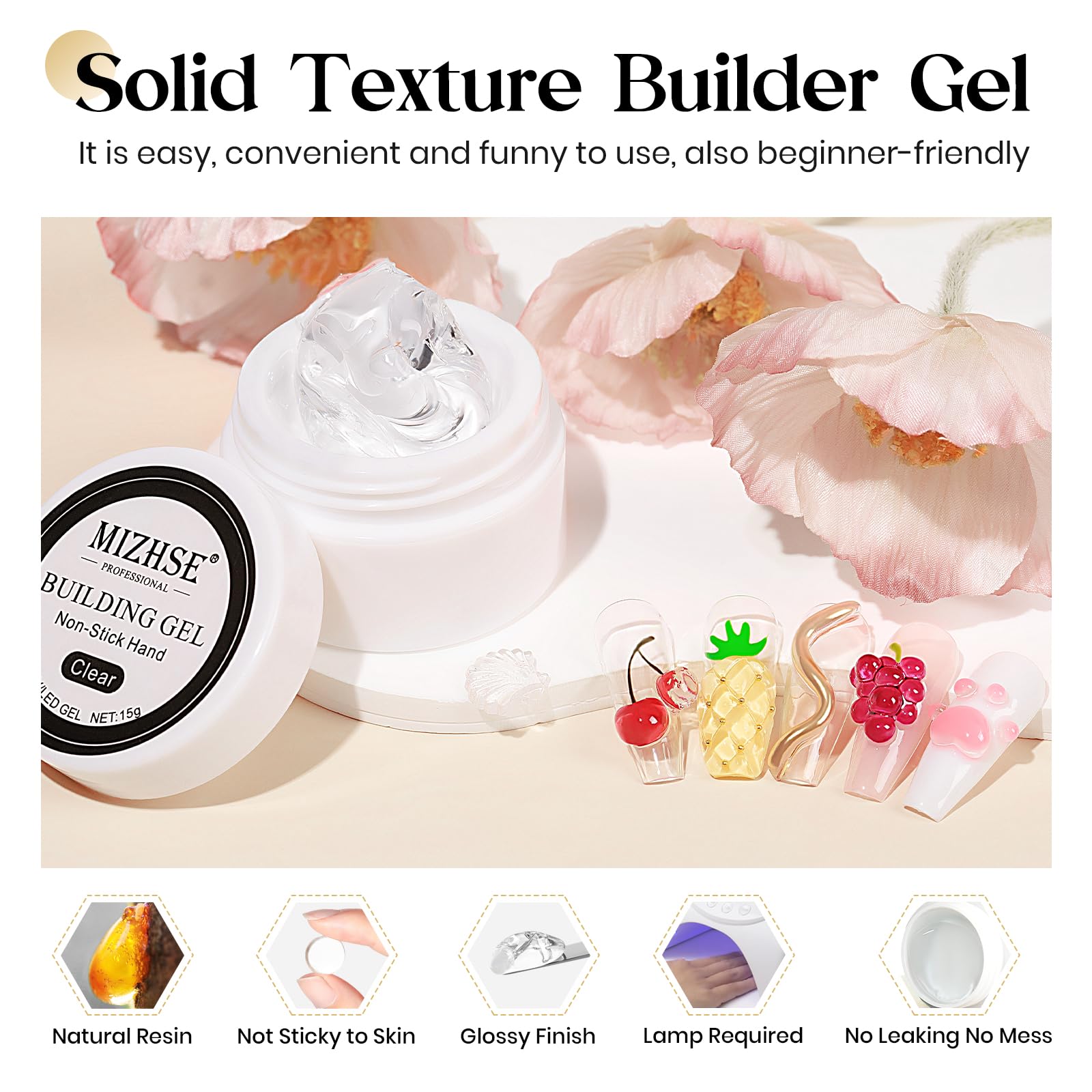 Mizhse Solid Builder Gel For Nails, Non-Sticky Hard Gel Sculpting Gel, 3D Gel Nail Art Building Gel Carving Gel Modeling Gel Nai