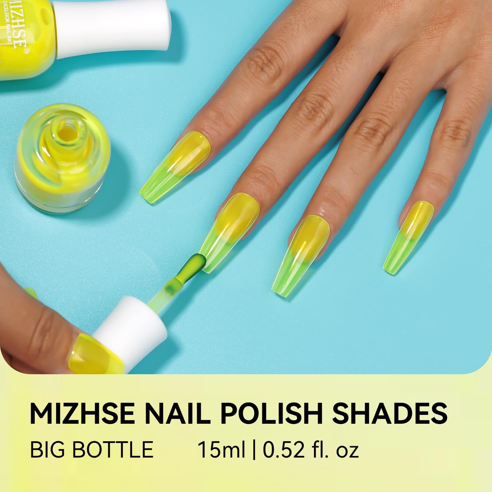 Mizhse Quick Dry Nail Polish: Neon Yellow Fall Nail Polish Air Dry Fast, 15Ml/0.5 Fl Oz Regular Water-Based Nail Lacquer Non-Gel