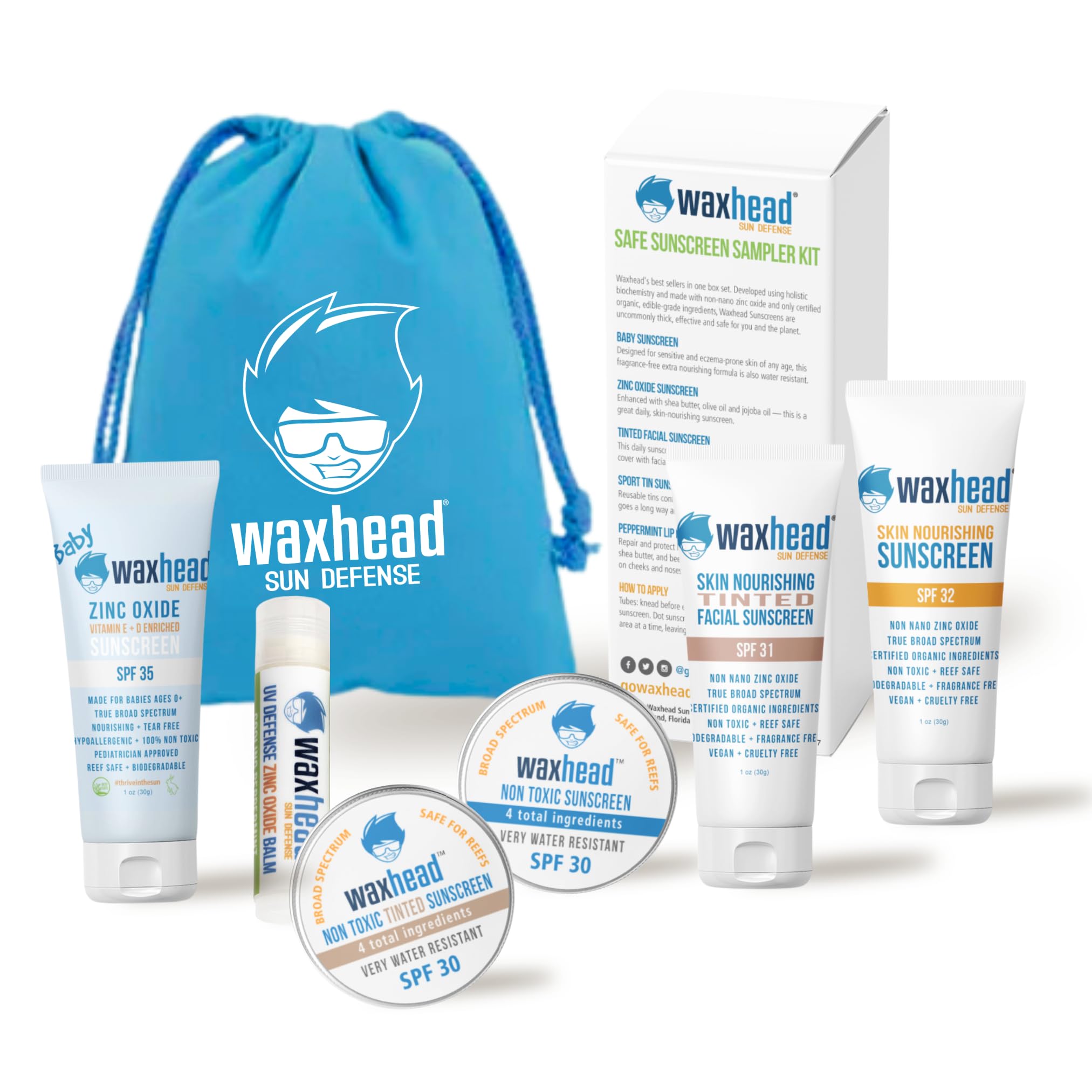 Waxhead Sampler Kit - Coral Reef Safe Sunscreen For Kids Sunscreen Travel Size Sunscreen Tsa Approved Biodegradable Sunscreen, E