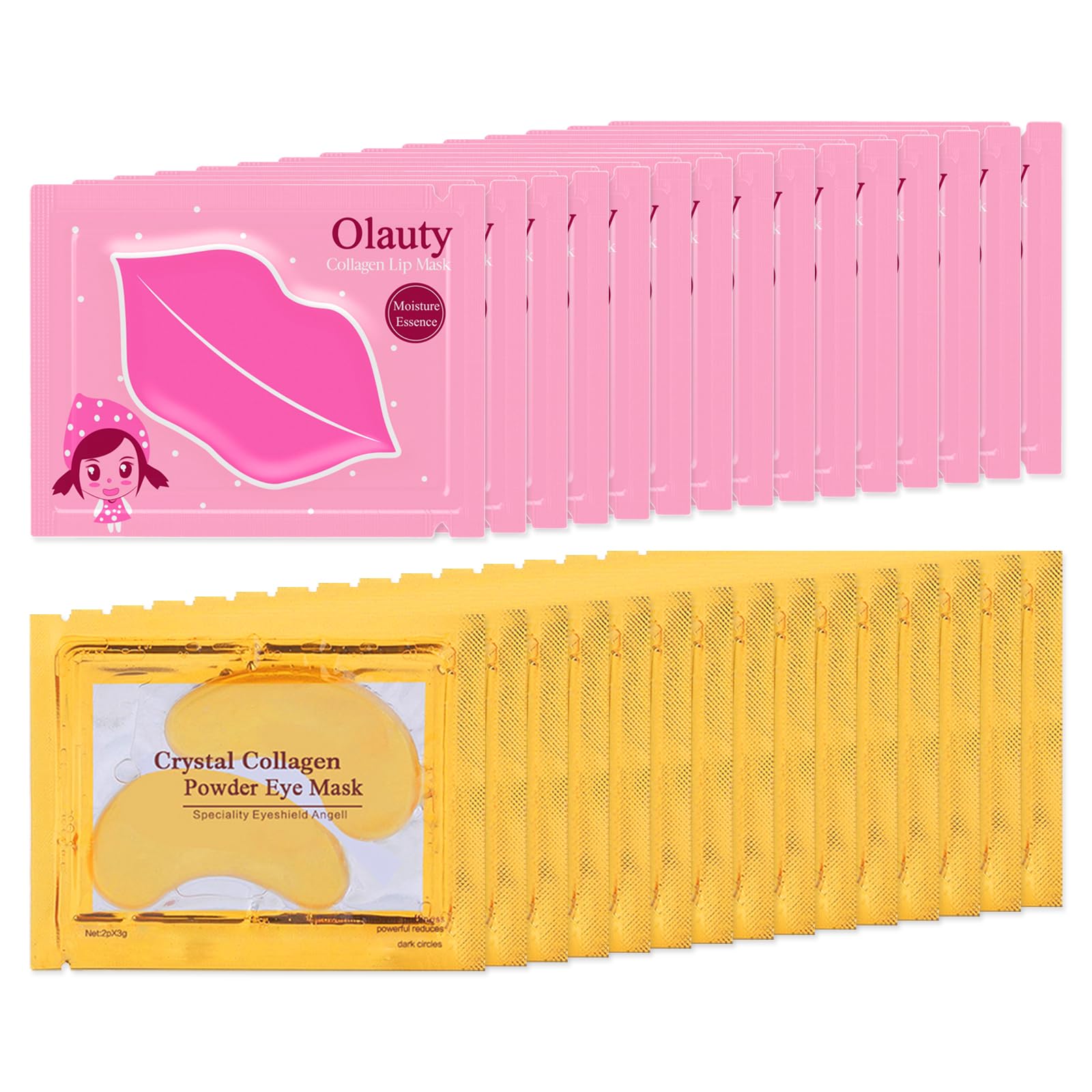 Sulily 30 Pairs Lip Masks & Eye Mask,24K Gold Gel Crystal Collagen Eye Patches For Puffy Eyes,Effectively Nourishes,Moisturizing