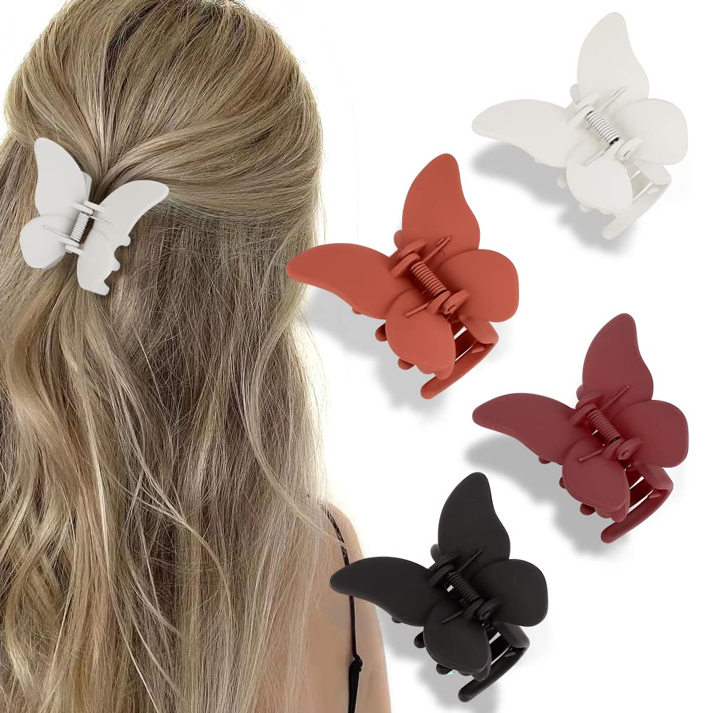 ATODEN Butterfly Hair Clips for Women and Girls - 4 Pcs 2.36'' Nonslip Strong Hold Matte Hair Accessories Clamps Jaw Clips for T
