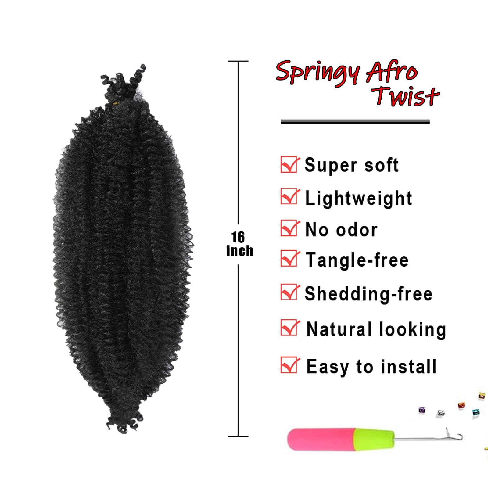 8 Packs Springy Afro Twist Hair 16 Inch 1B/30 Pre-Separated Kinky Marley Twist Braiding Hair Soft Crochet For Distressed Faux Lo