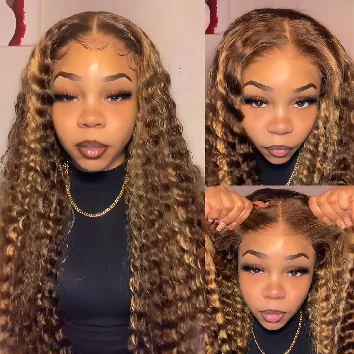 ISEE Hair Highlight Blonde Wear and Go Glueless Deep Wave Wig Human Hair Pre Plucked No Glue Pre cut HD Lace Front Wigs Human Ha