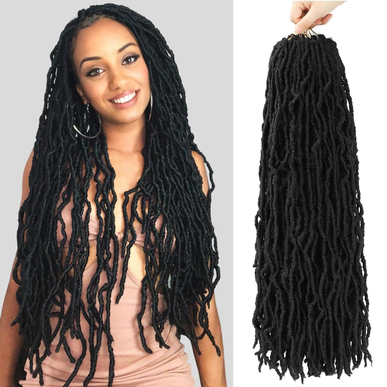 Faux Locs Crochet Hair 22 Inch 7 Packs Soft Locs Crochet Braids Pre Looped Crochet Locs For Women Natural Black Butterfly Faux L