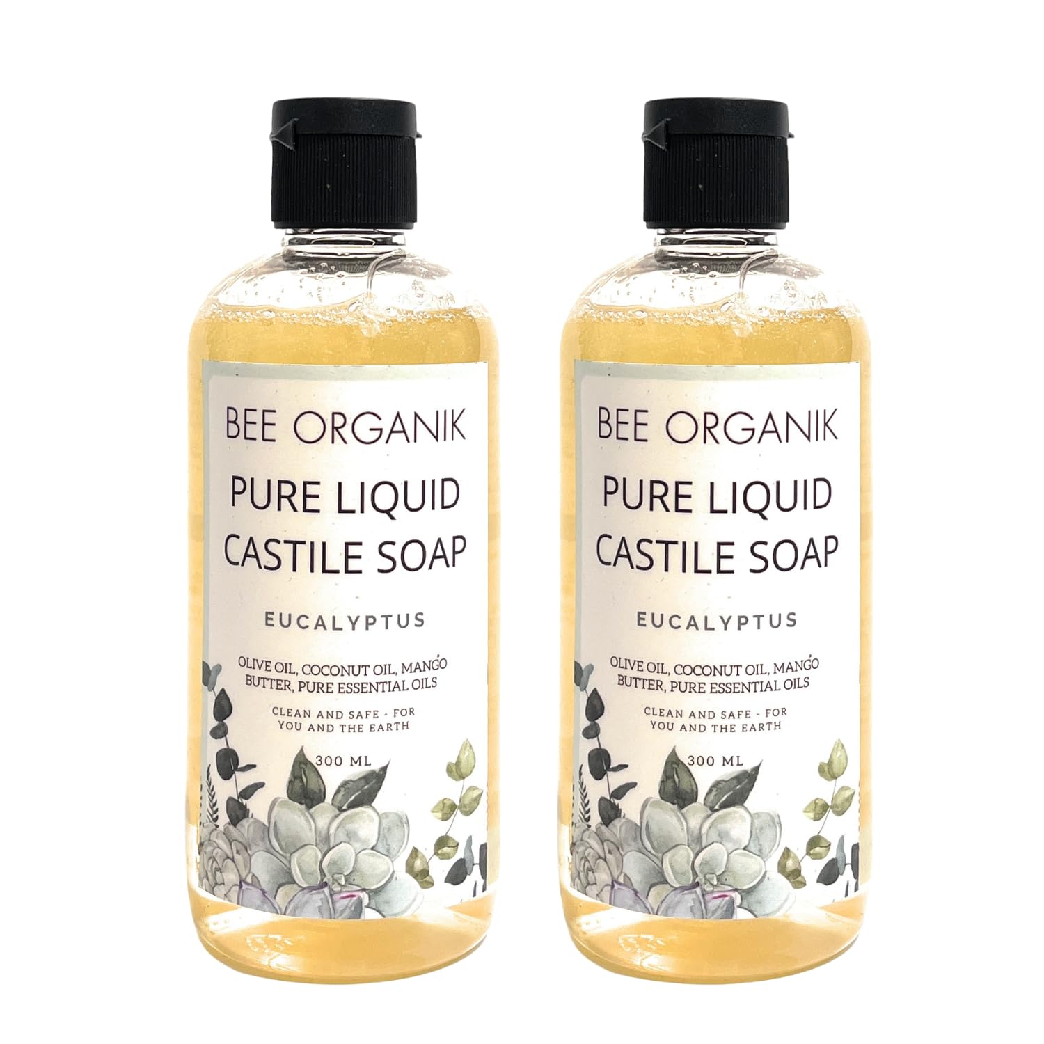 Bee Organik Liquid Castile Soap (Pack Of 2) Eucalyptus 300Ml X 2