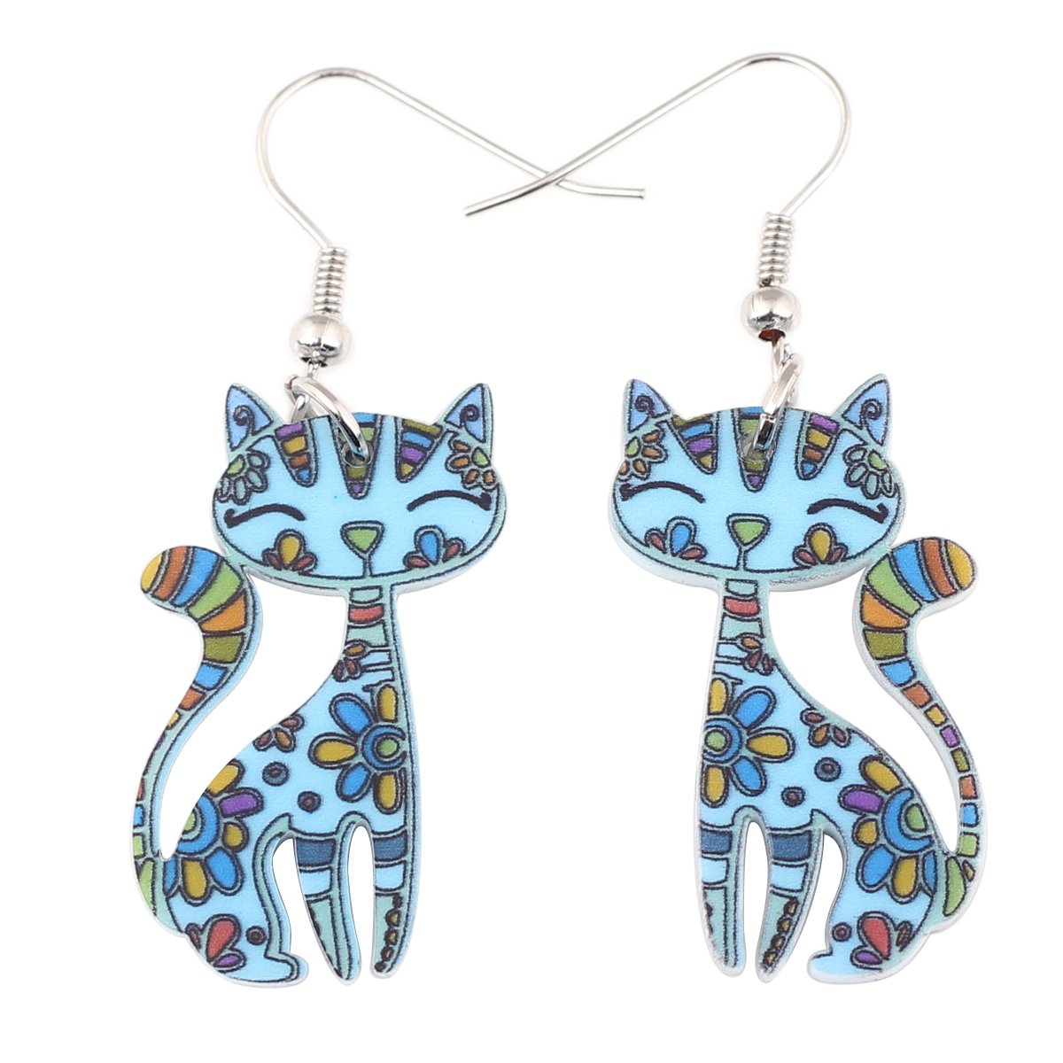 Bonsny Acrylic Drop Cat Earrings Pets Funny Design Dangle Lovely Gift For Women (Blue)