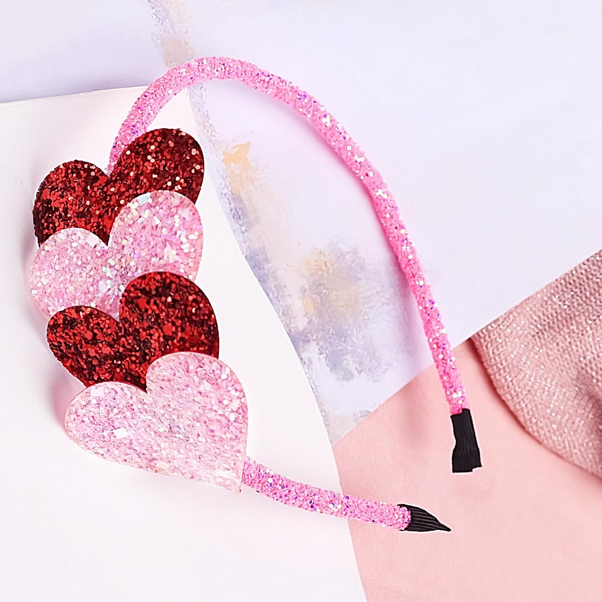 Doneace Valentine'S Day Heart Headband Hair Band Glitter Hair Hoop Red And Pink Sequins Hair Accessories Headdress For Women Gir