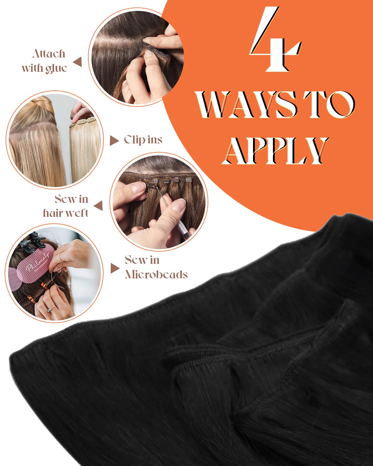 Sunny Sew in Hair Extensions Real Human Hair Black for Women Weft Hair Extensions Human Hair Jet Black Hair Extensions Real Huma