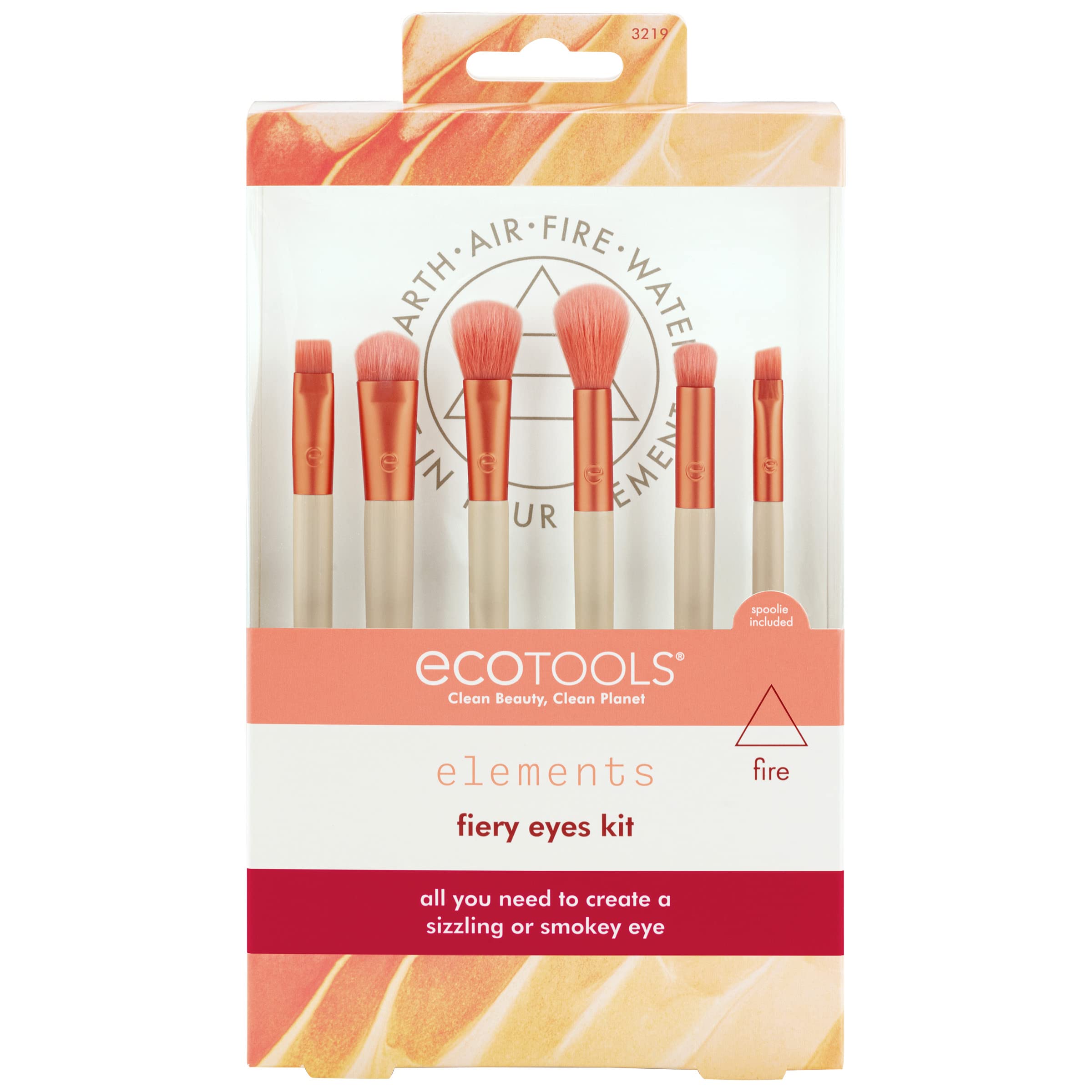 EcoTools Elements Fiery Eye Makeup Brush Set, For Eyeshadow & Eyeliner, Blending Brushes for Eyes, Eco Friendly Makeup Brushes,