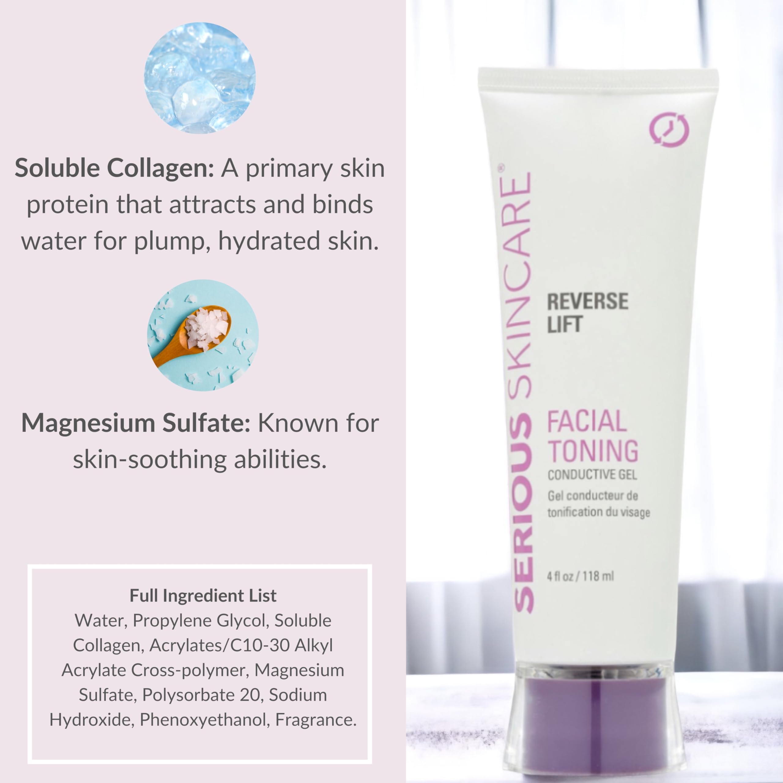 Serious Skincare Reverse Lift Facial Toning Conductive Gel - Soluble Collagen - Glides Easily - Compatible with Serious Skincare