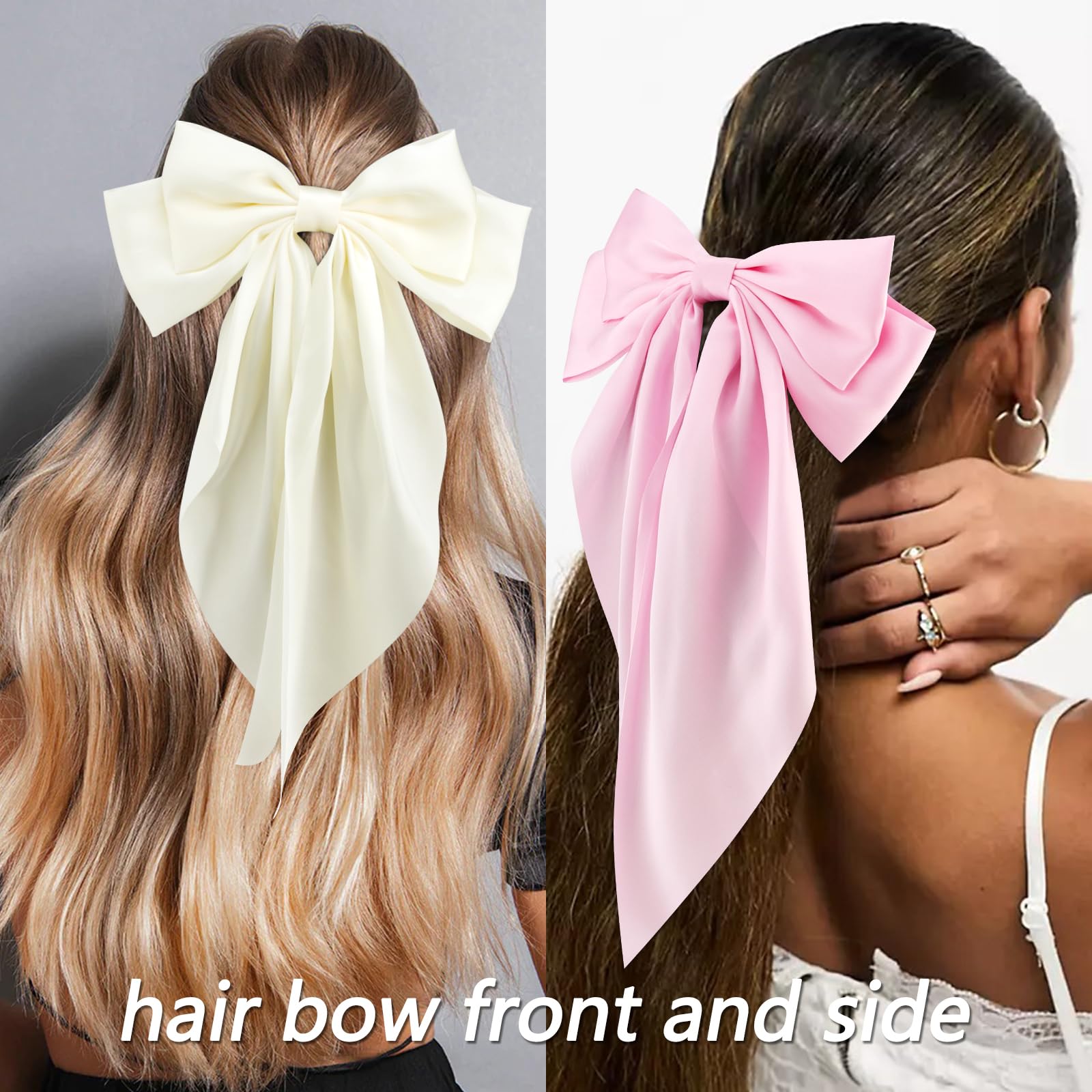 Velscrun Black Beige Pink Red Hair Bows For Women Girls, Silky Satin Large Coquette Bow, Oversized Hair Ribbons 4Pcs Big Bows Cl