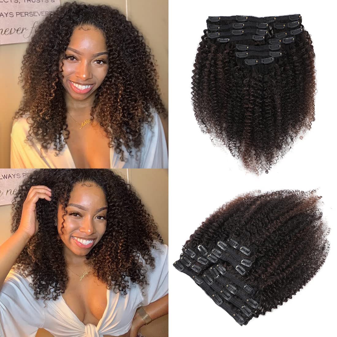Clip In Hair Extensions Real Human Hair, Kinky Curly Clip In Hair Extensions for Black Women, Urbeauty Curly Hair Extensions Cli
