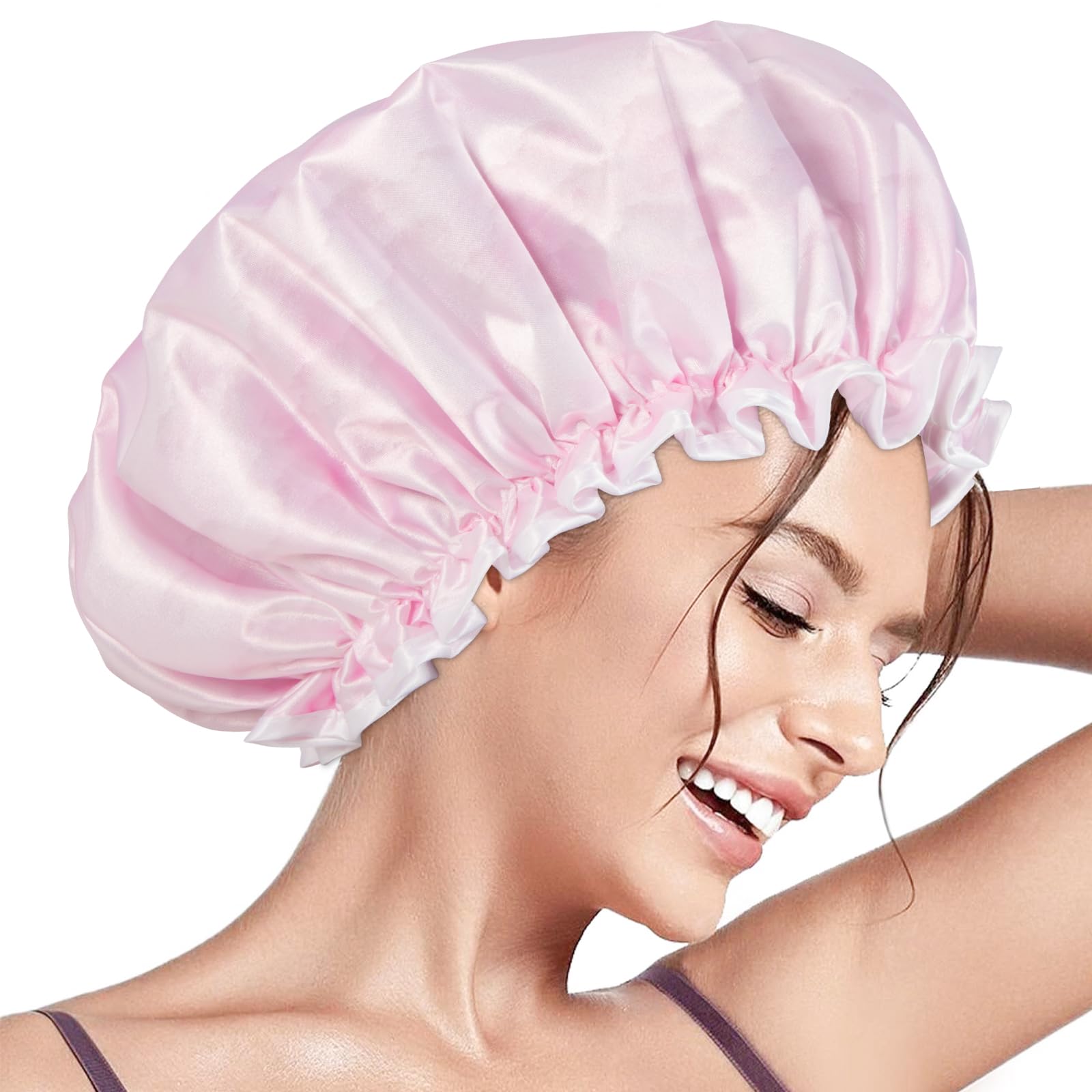 Aquior Shower Caps, Reusable Shower Cap For Women, Double Layer Waterproof Hair Cap, Large Size For All Hair Lengths,For Girls S