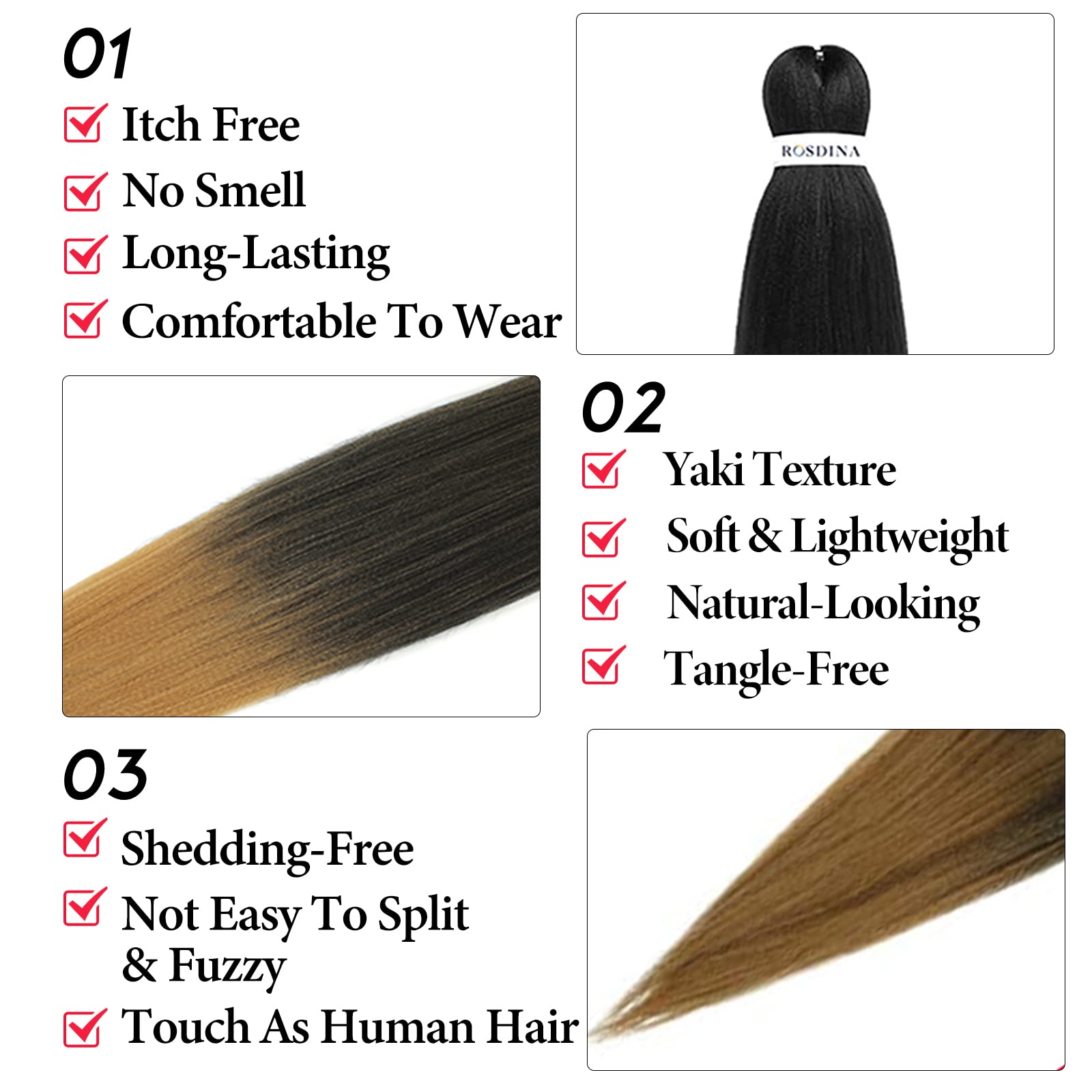 Rosdina Pre-Stretched Braiding Hair - 20 Inch 8 Packs Ombre Blonde Longt Braiding Hair For Twist Or Box Braids, Yaki Texture Hot