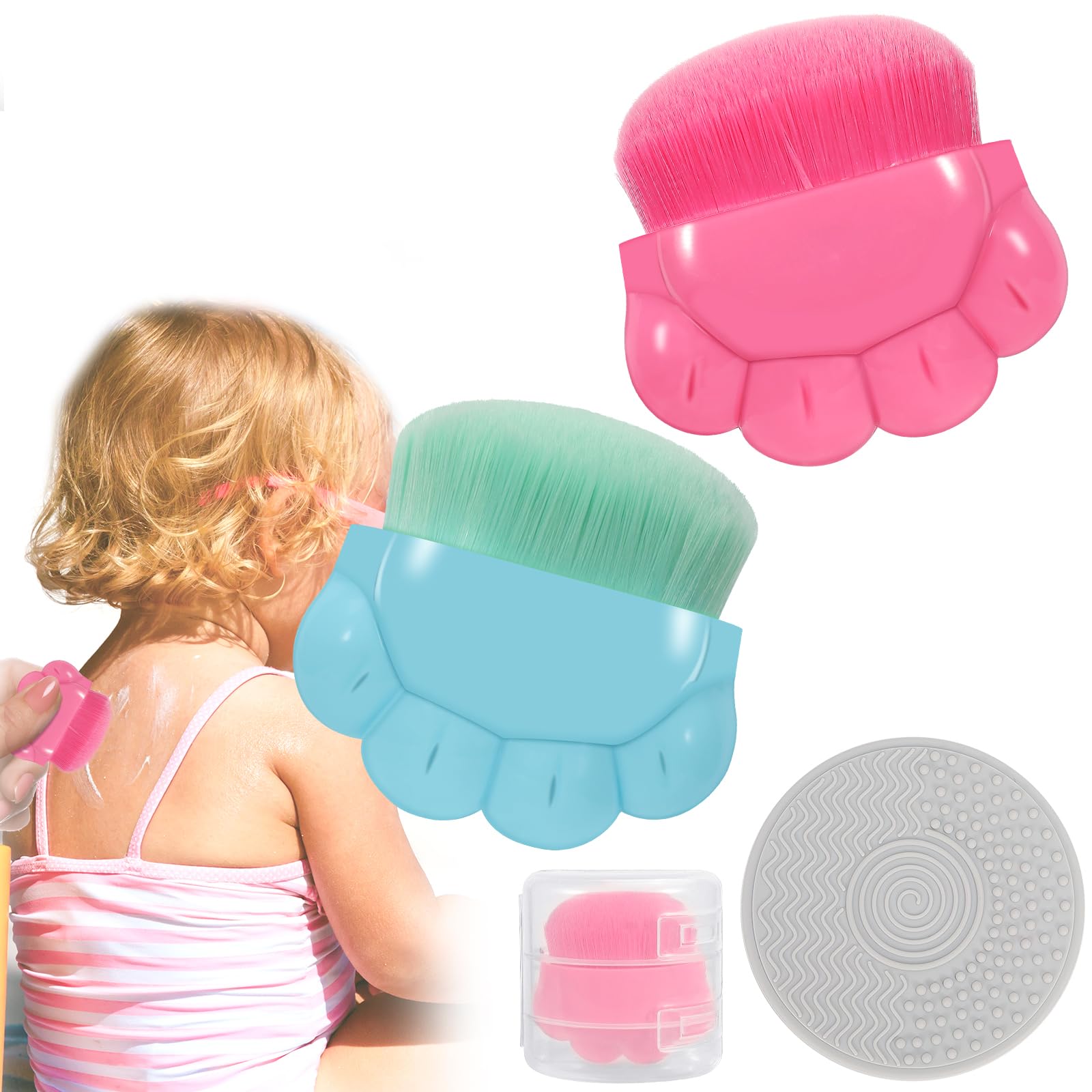 2 Pack Kids Sunscreen Applicator,Sunblock Buddy Brush With Protective Case,Sun Lotion Applicator Sun Cream Brush Set With Brush