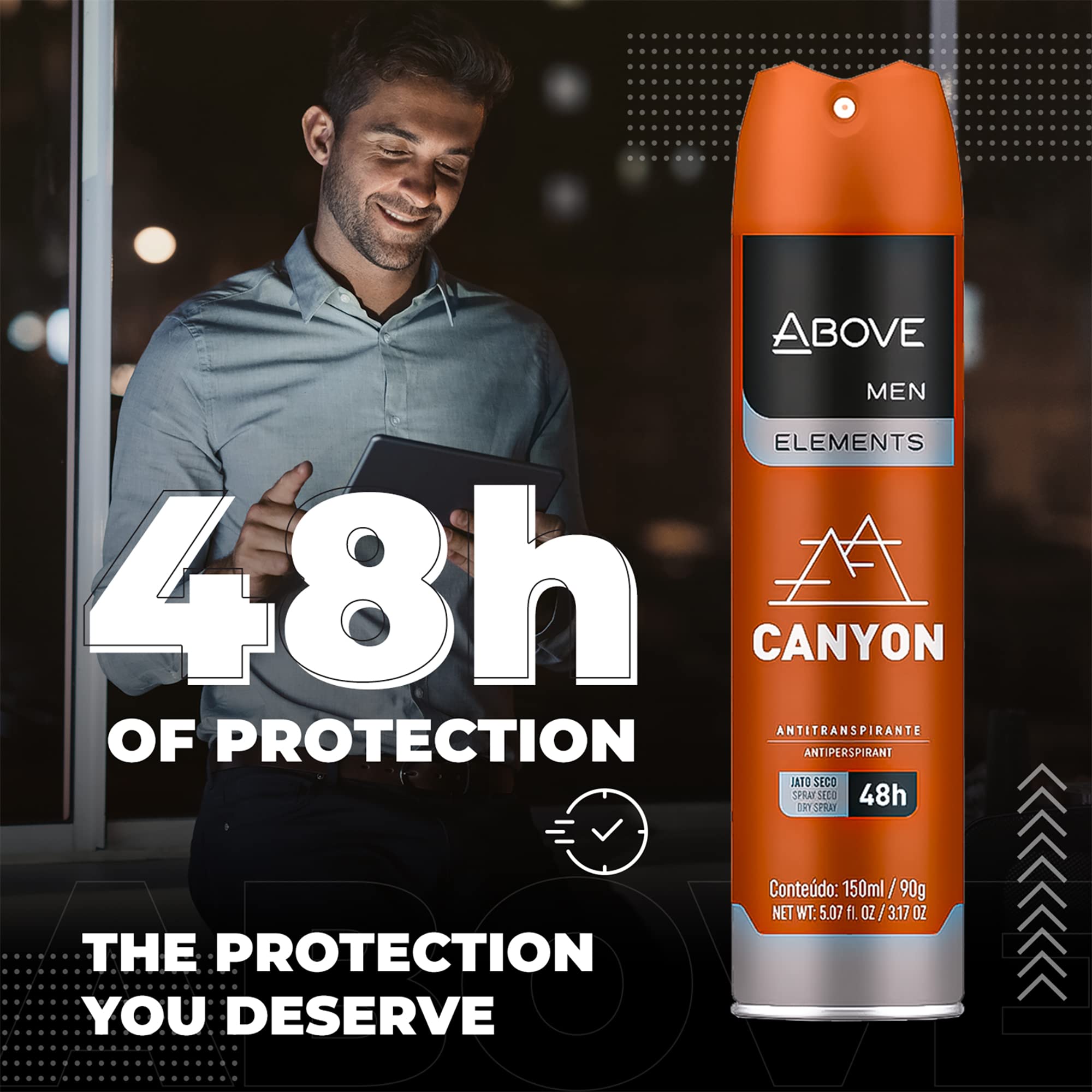 Above Canyon - 48 Hours Antiperspirant Deodorant - Dry Spray For Men - Notes Of Bergamot, Lemon And Apricot - Protects Against S