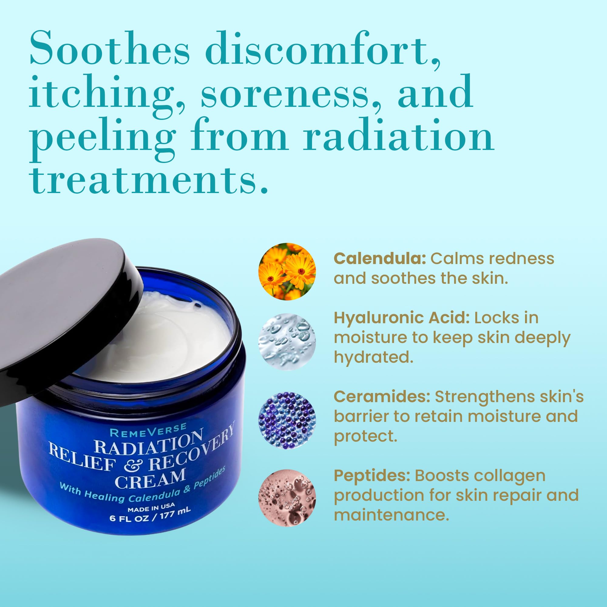 RemeVerse Radiation Cream - Unscented, Gentle, Hyaluronic Acid, Peptides & Calendula Cream for Burns, Soothing Skin and Hydrate