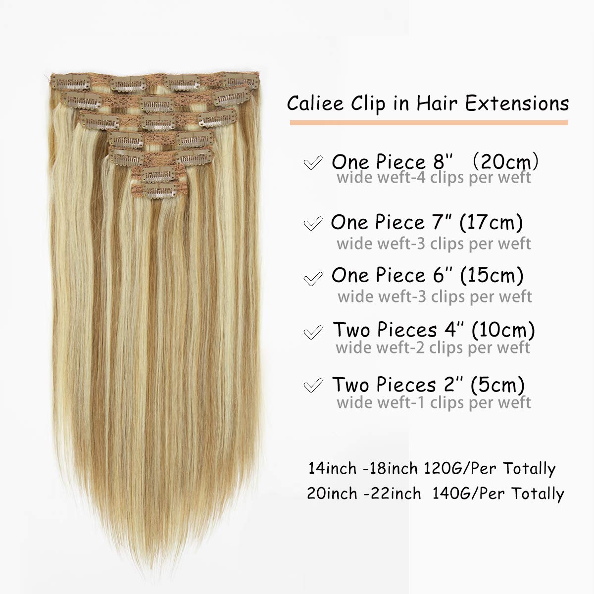 Caliee Clip In Hair Extensions Human Hair P10-613 Natural Hair Extensions Clip Ins Real Human Hair For Women Full Head 120G With